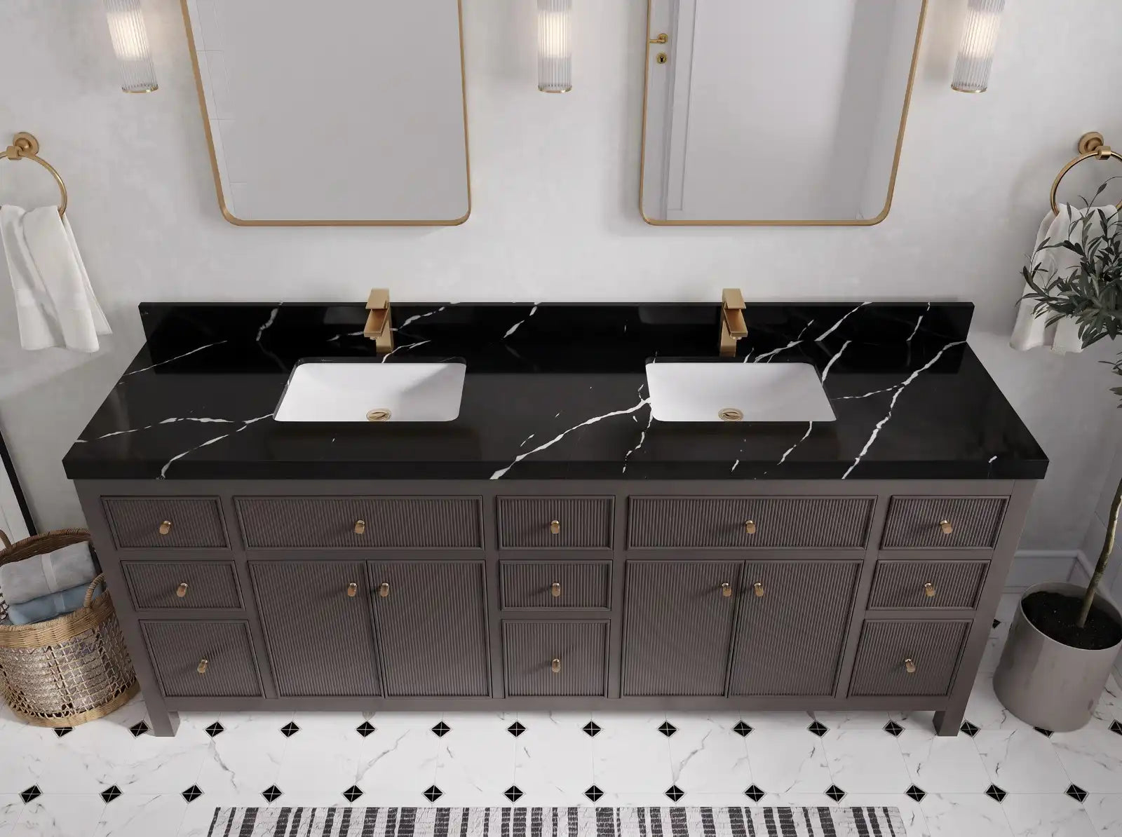 Sonoma 84 in W x 22 in D Free Standing Reeded Double Sink Bathroom Vanity