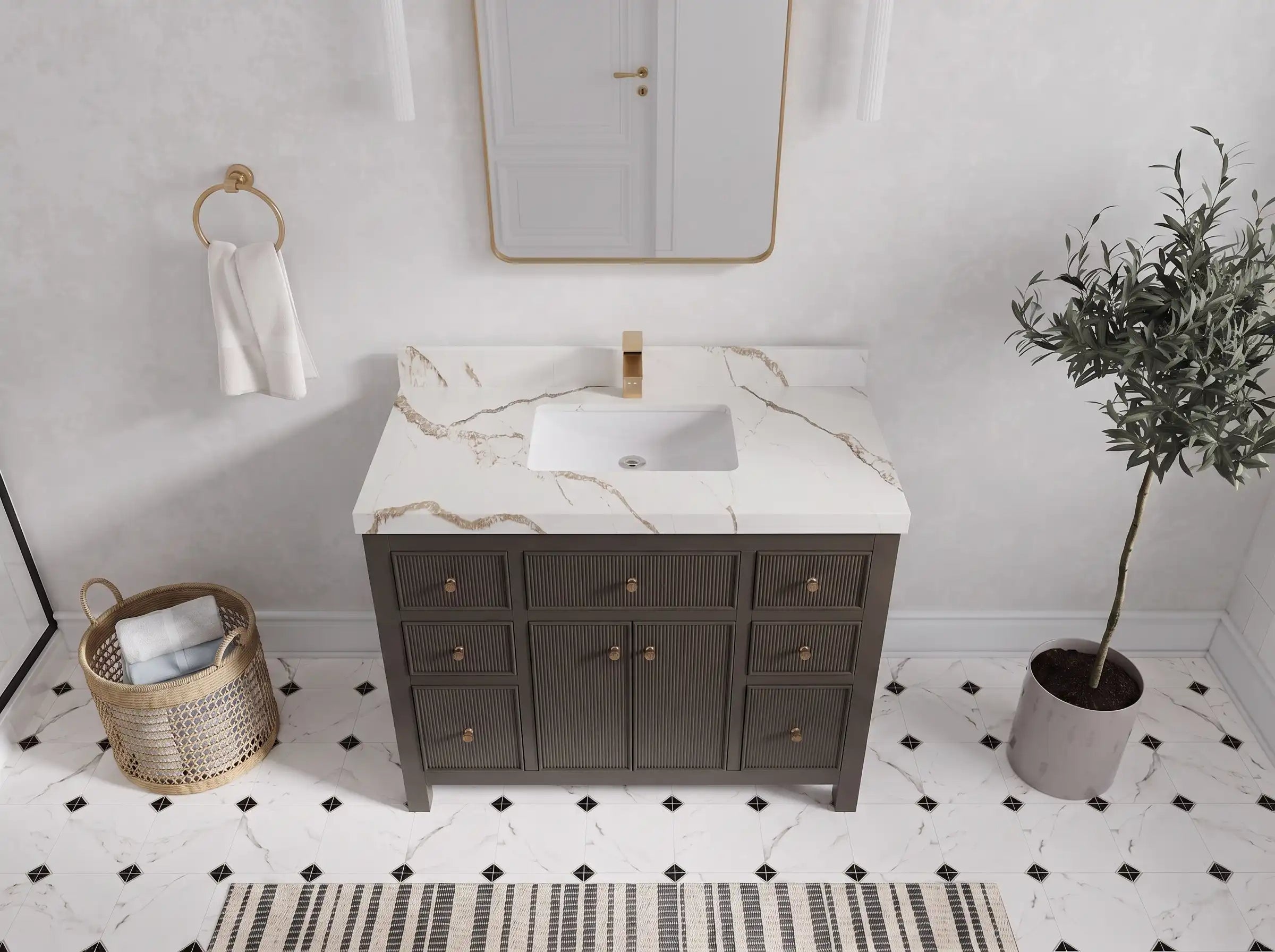 Sonoma 42 in W x 22 in D Free Standing Reeded Single Sink Bathroom Vanity