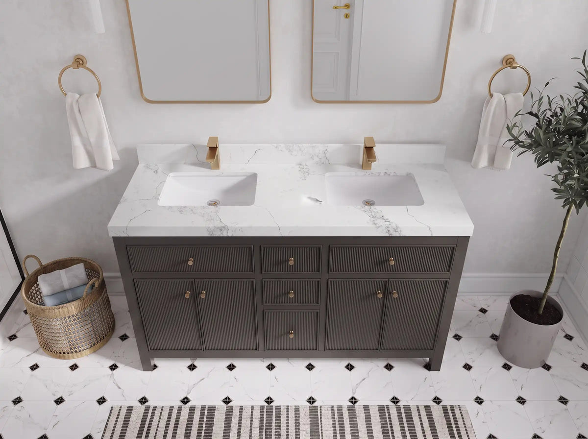 Sonoma 60 in W x 22 in D Free Standing Reeded Double Sink Bathroom Vanity