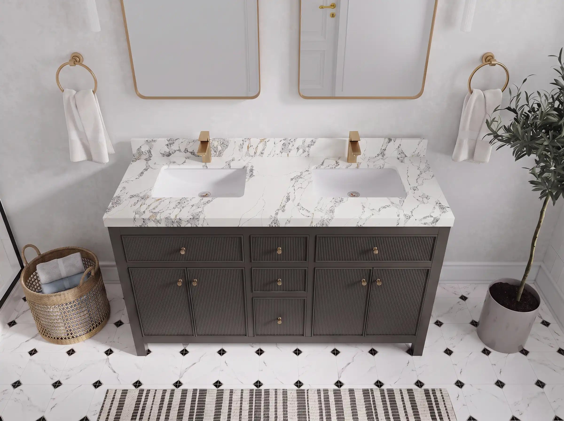 Sonoma 60 in W x 22 in D Free Standing Reeded Double Sink Bathroom Vanity