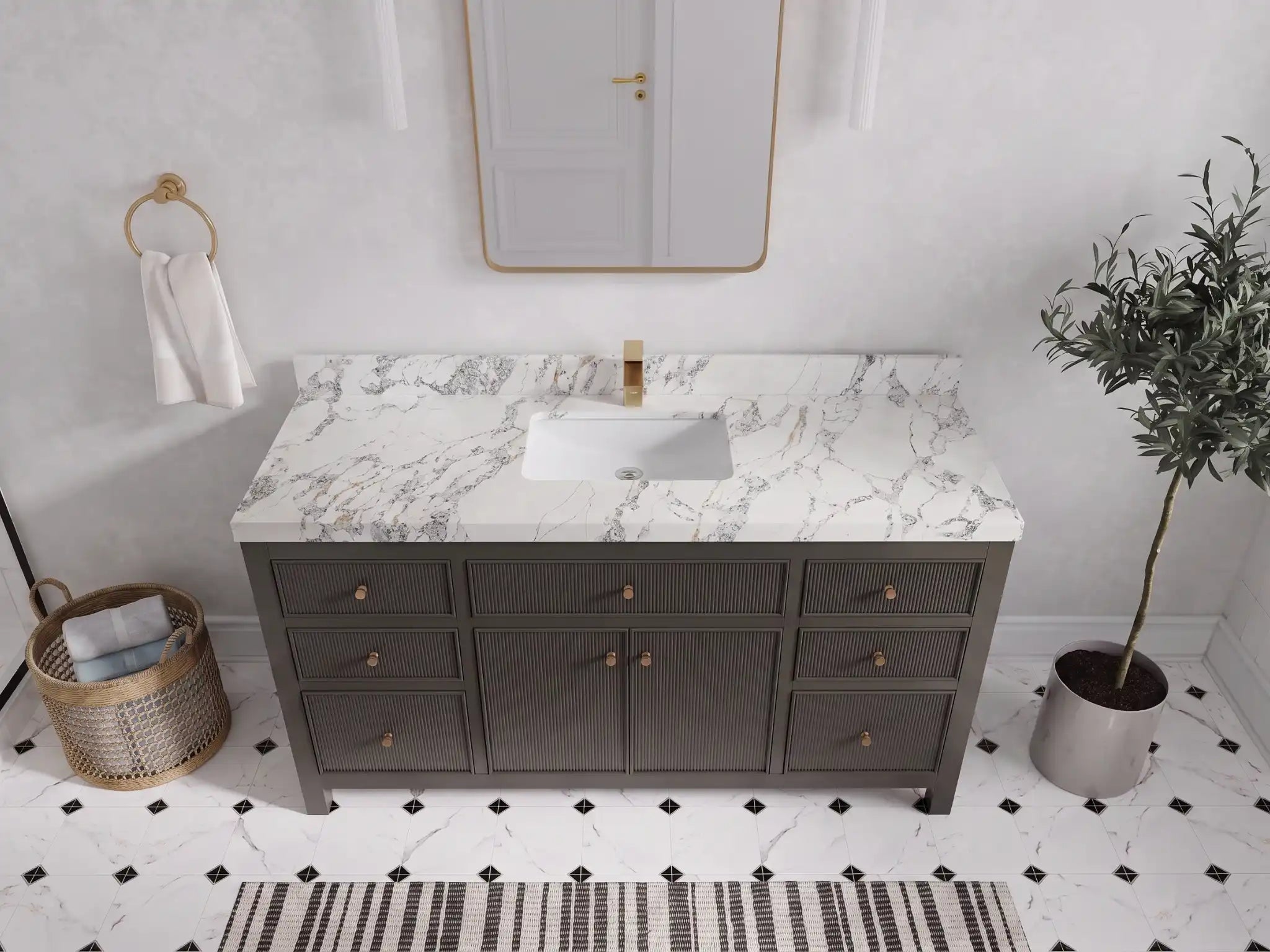 Sonoma 60 in W x 22 in D Free Standing Reeded Single Sink Bathroom Vanity