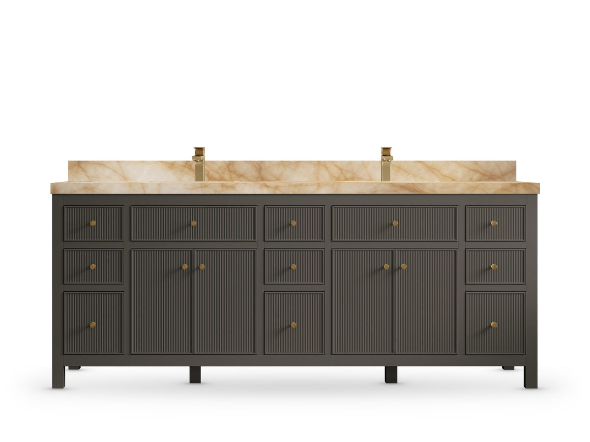 Sonoma 84 Urbane Bronze vanity with Christallo Quartzite, Straight / Mitered, front view