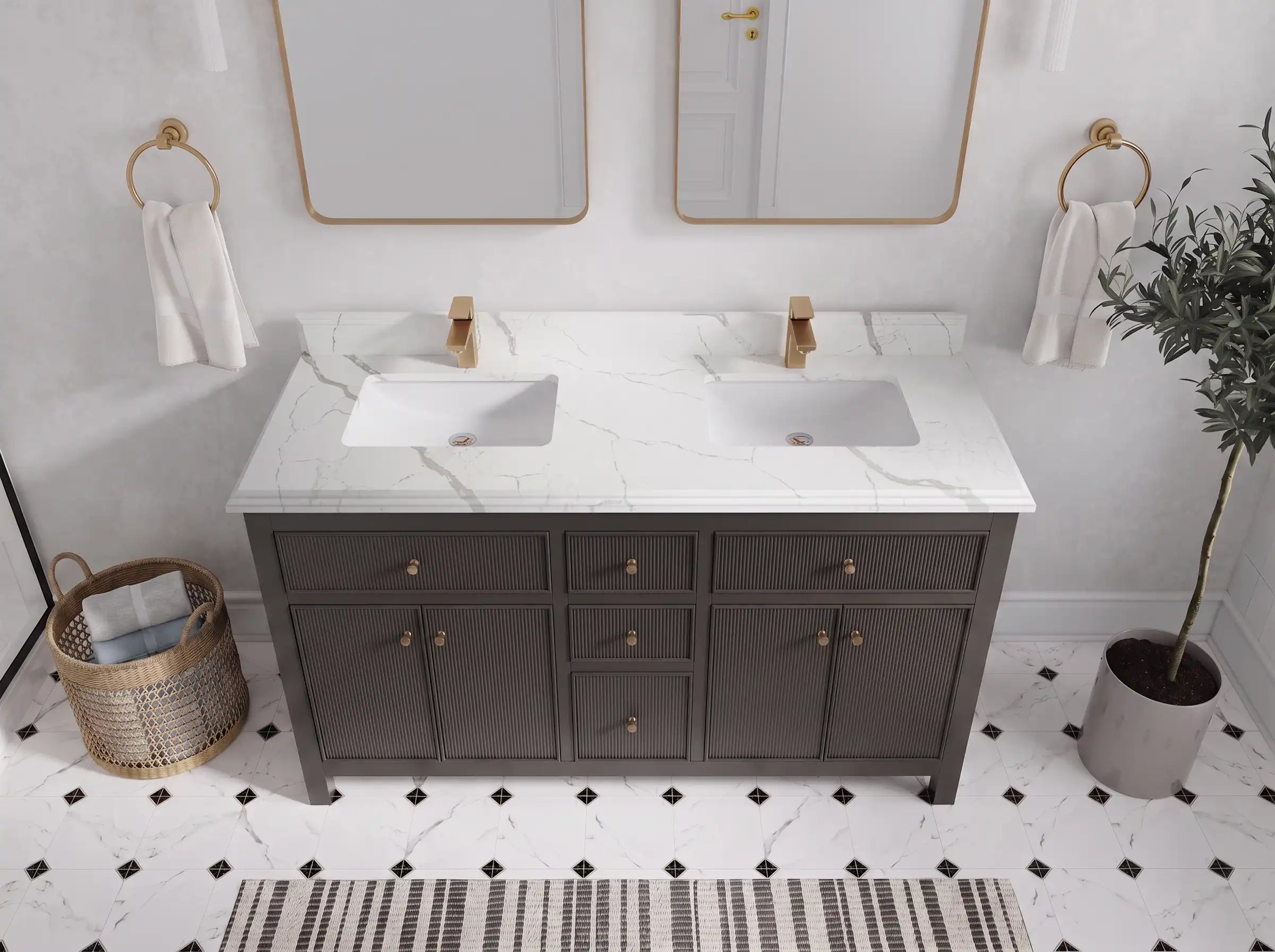 Sonoma 60 in W x 22 in D Free Standing Reeded Double Sink Bathroom Vanity