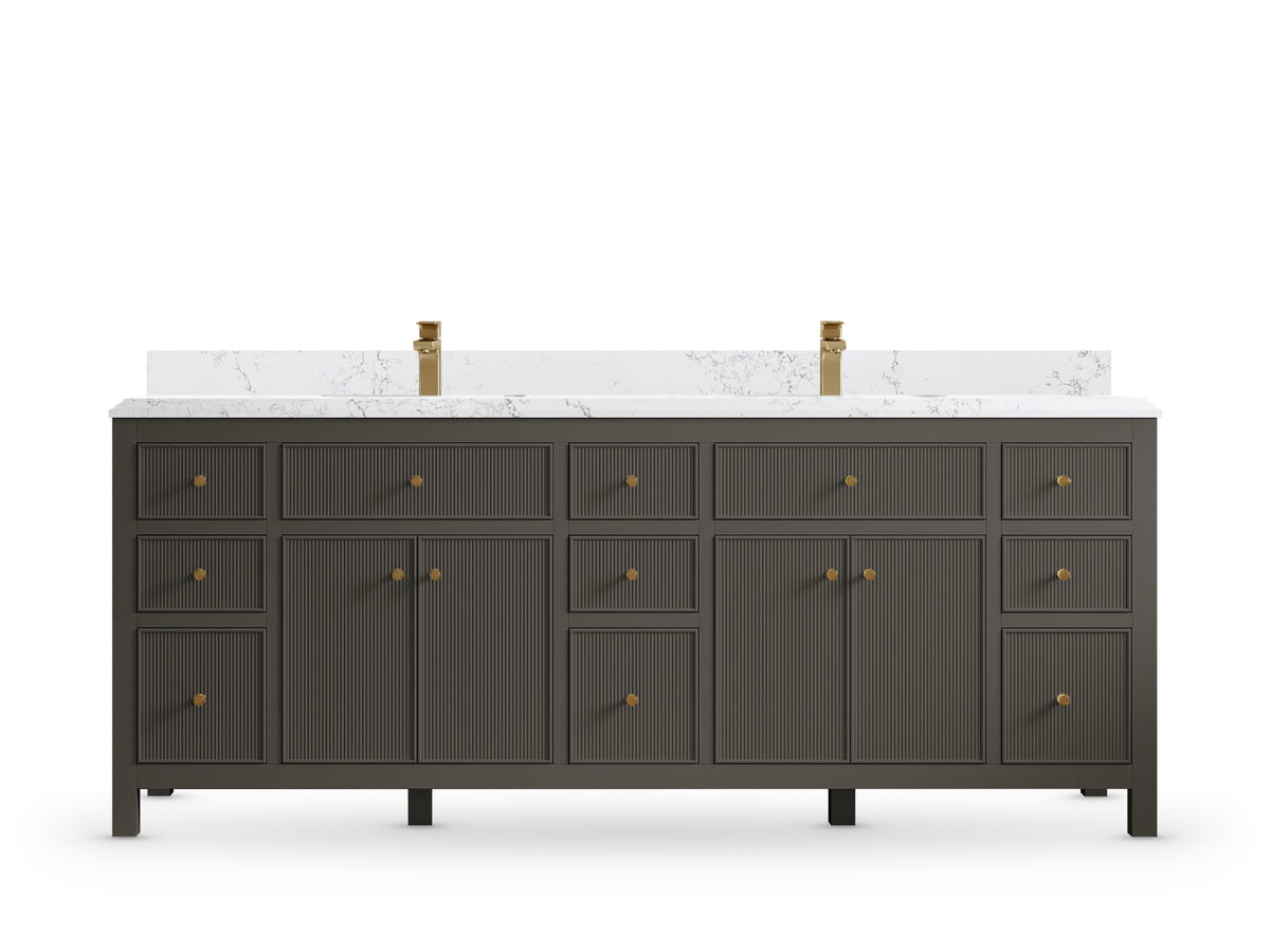 Sonoma 84 Urbane Bronze vanity with Empira Quartz, Double Cove, front view