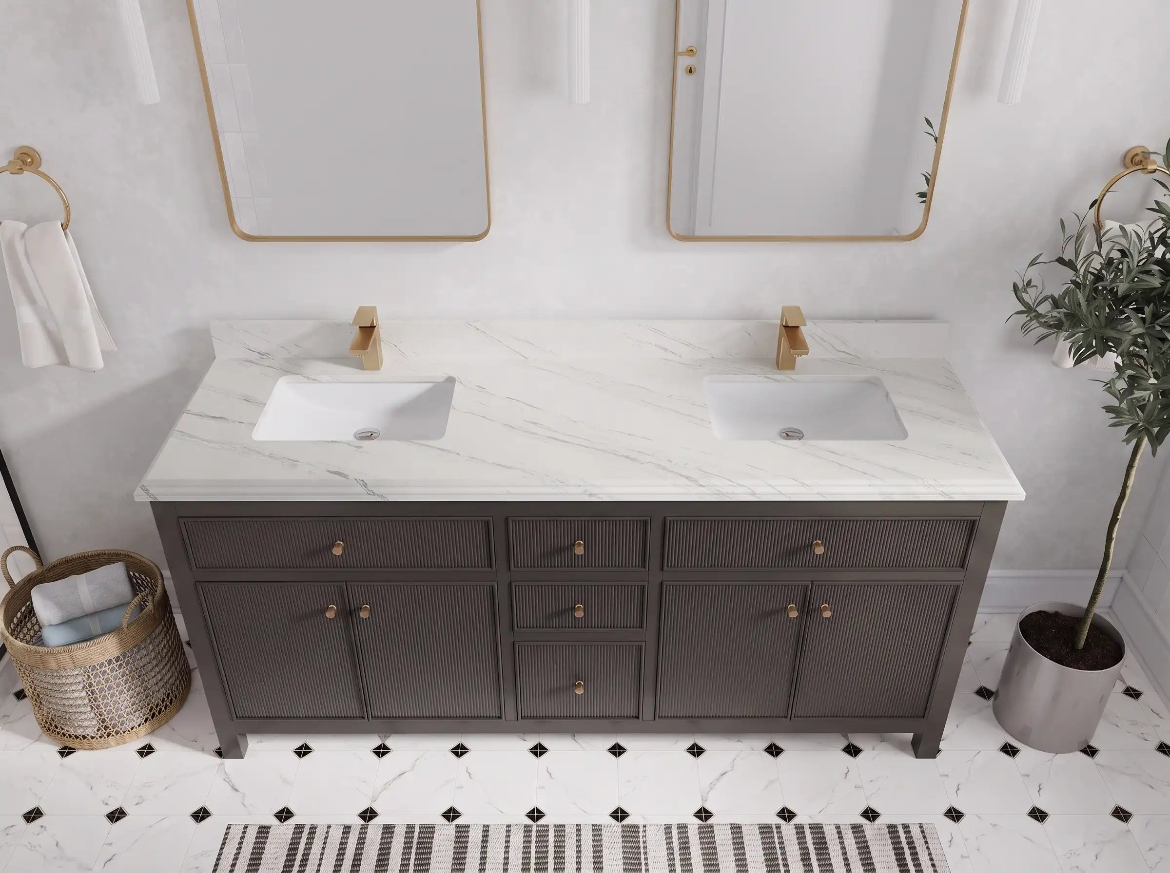 Sonoma 72 in W x 22 in D Free Standing Reeded Double Sink Bathroom Vanity