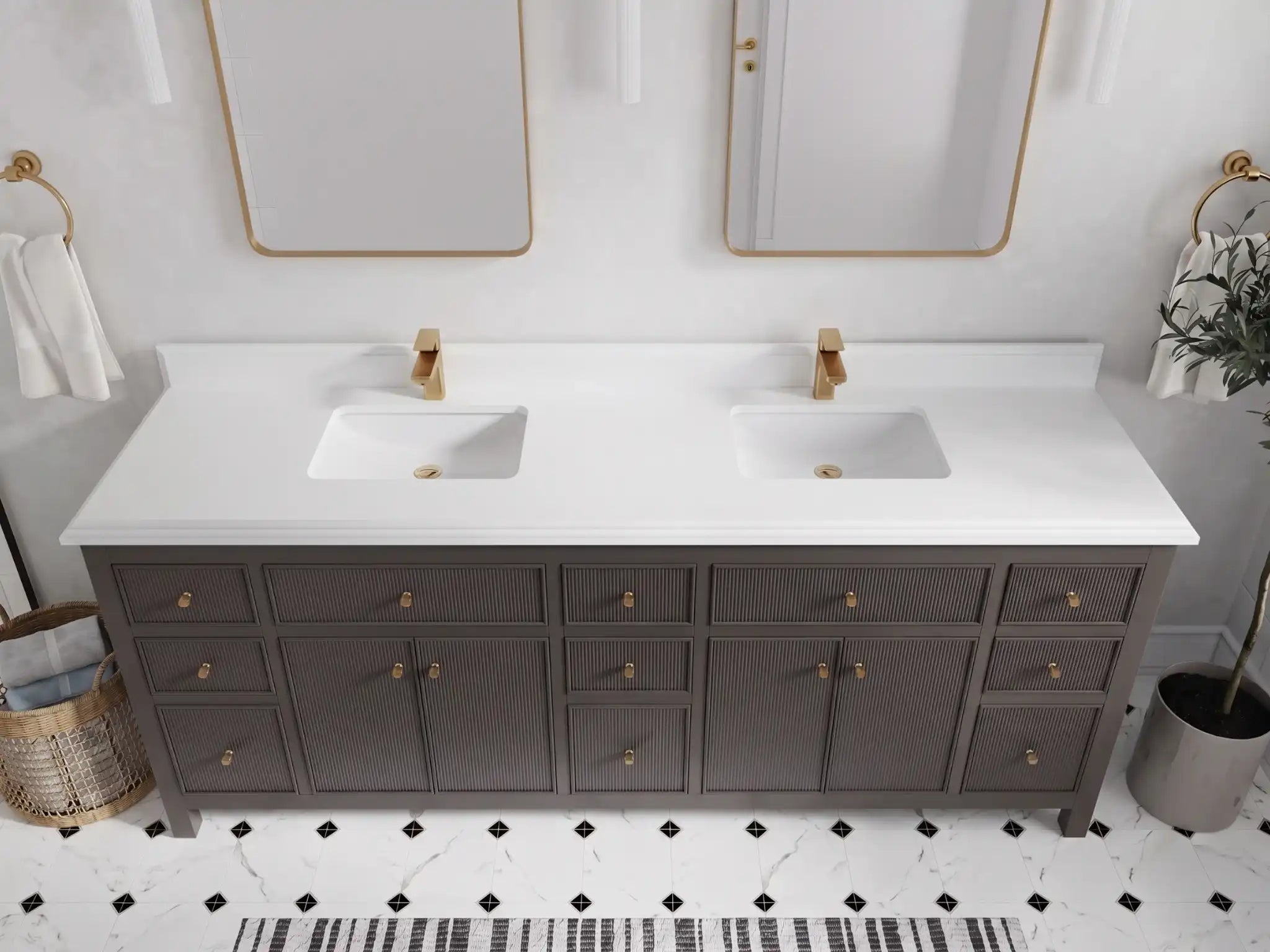 Sonoma 84 in W x 22 in D Free Standing Reeded Double Sink Bathroom Vanity