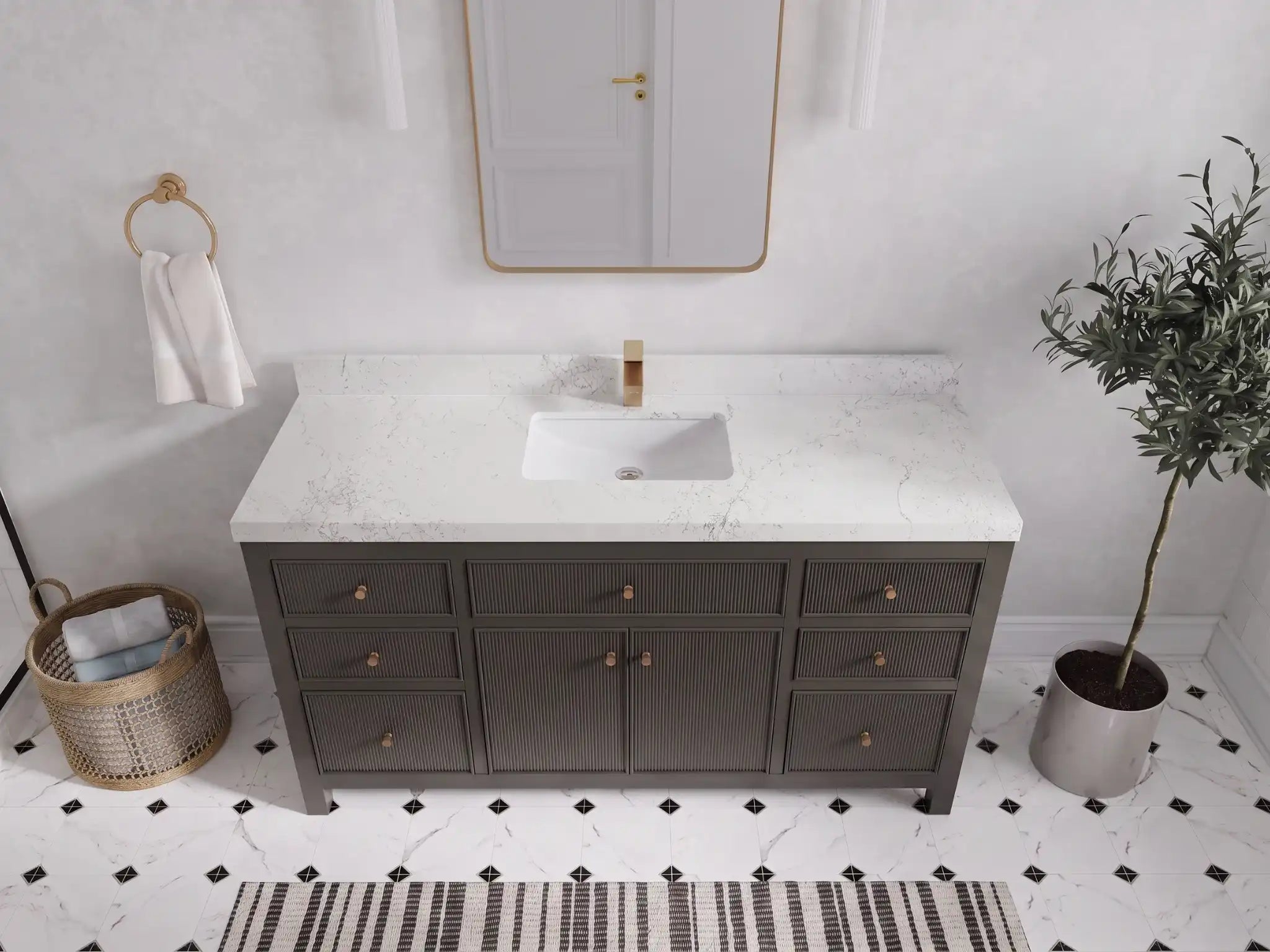 Sonoma 60 in W x 22 in D Free Standing Reeded Single Sink Bathroom Vanity