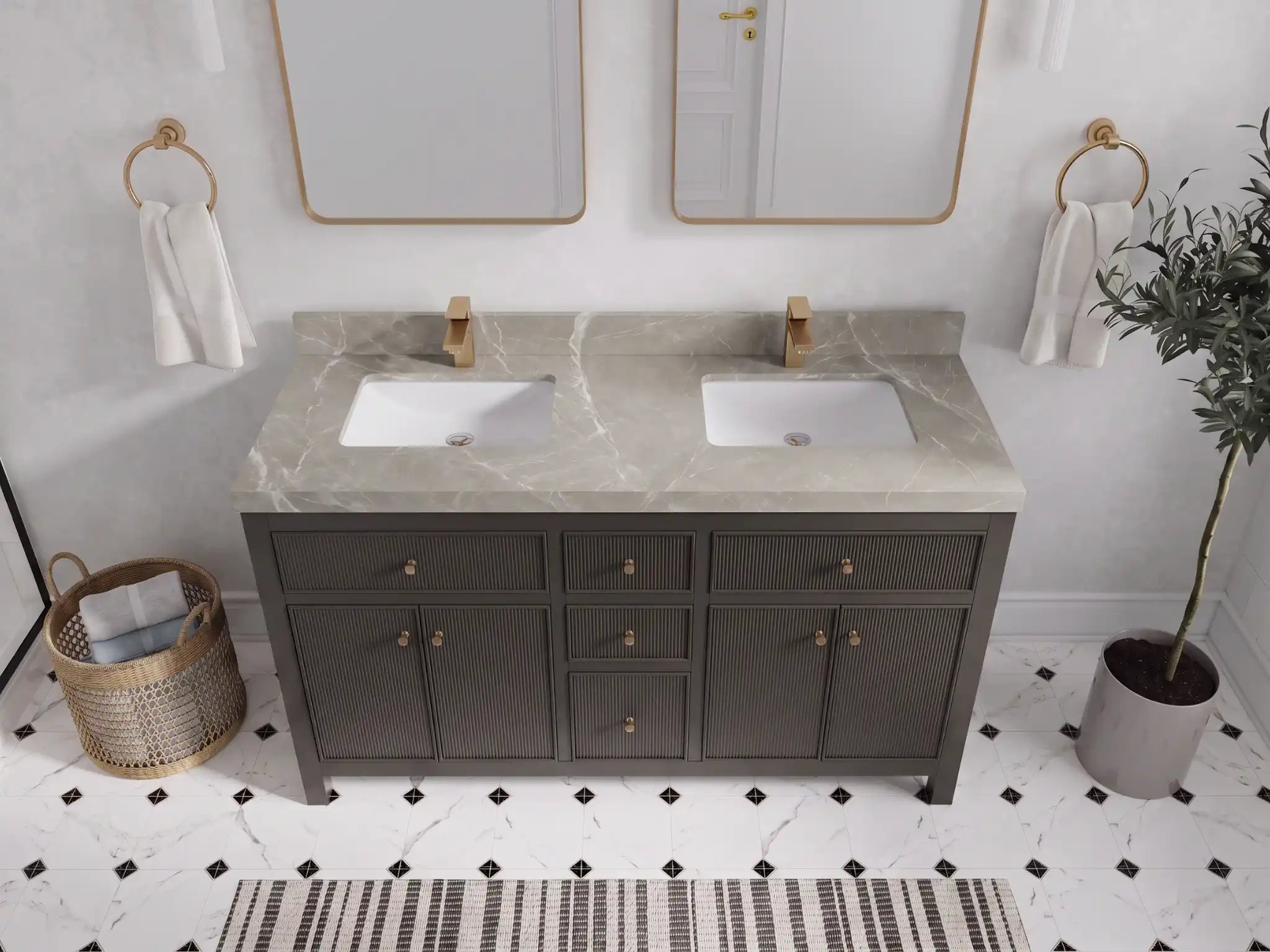 Sonoma 60 in W x 22 in D Free Standing Reeded Double Sink Bathroom Vanity
