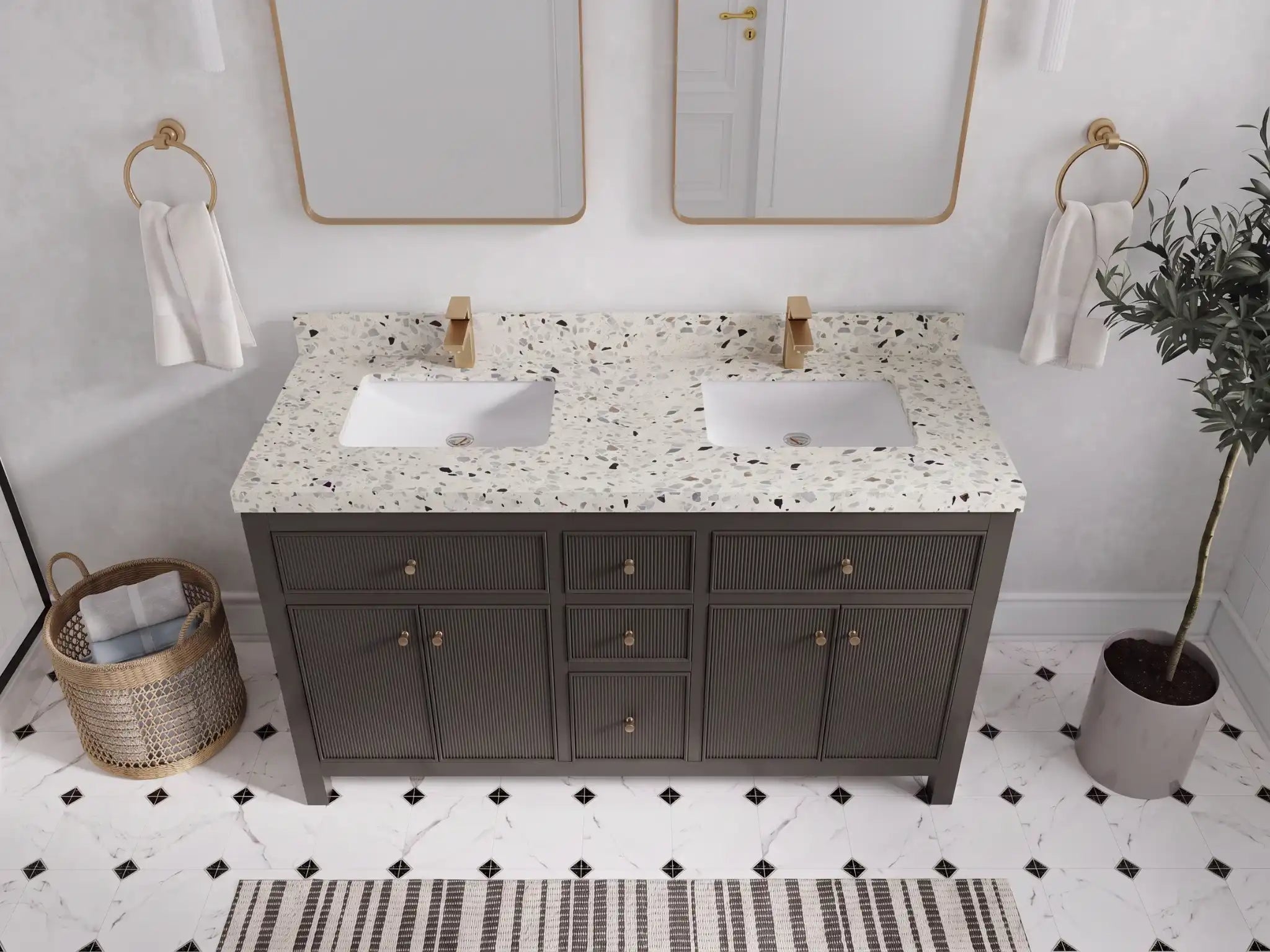 Sonoma 60 in W x 22 in D Free Standing Reeded Double Sink Bathroom Vanity