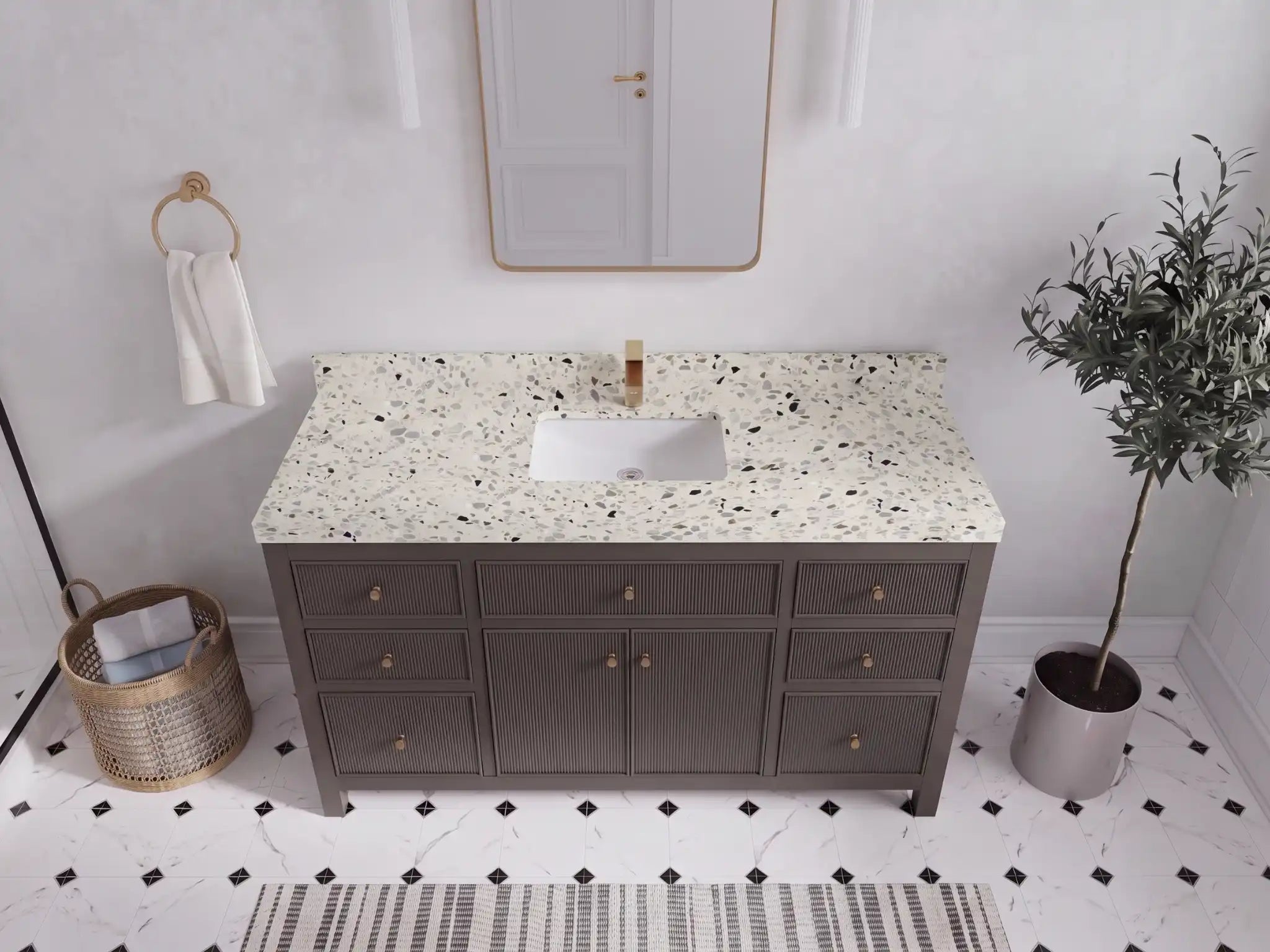 Sonoma 60 in W x 22 in D Free Standing Reeded Single Sink Bathroom Vanity