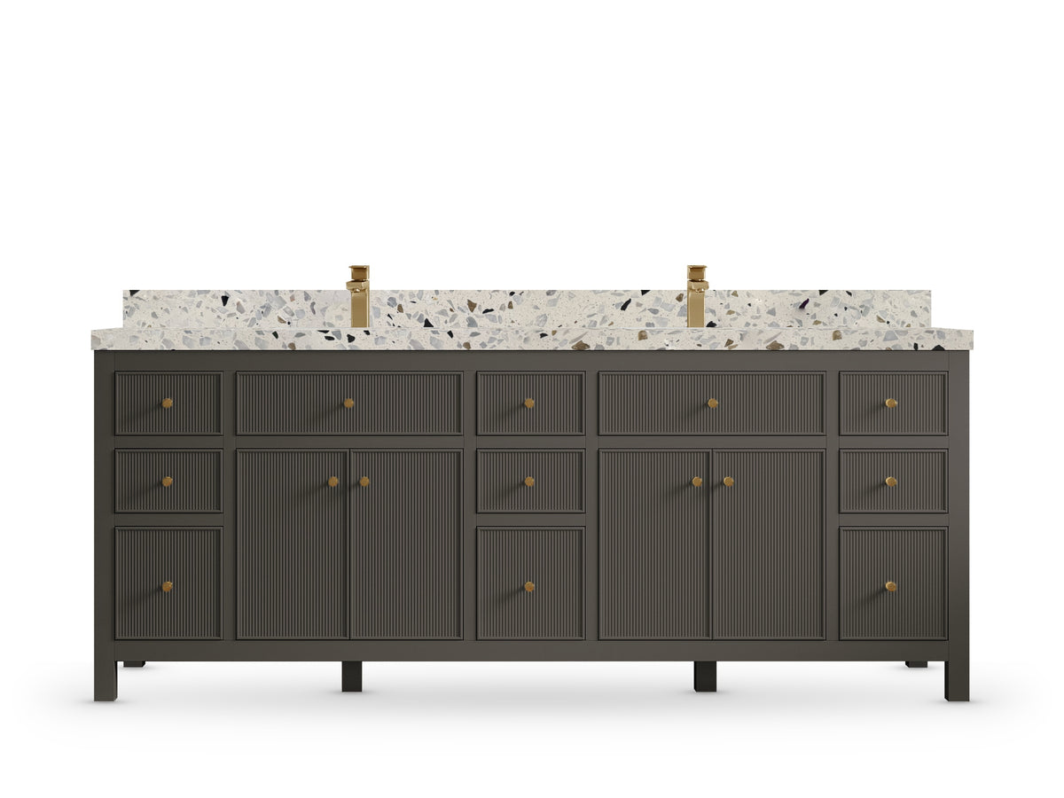 Sonoma 84 Urbane Bronze vanity with Terrazzo Golden Dusk, Straight / Mitered, front view