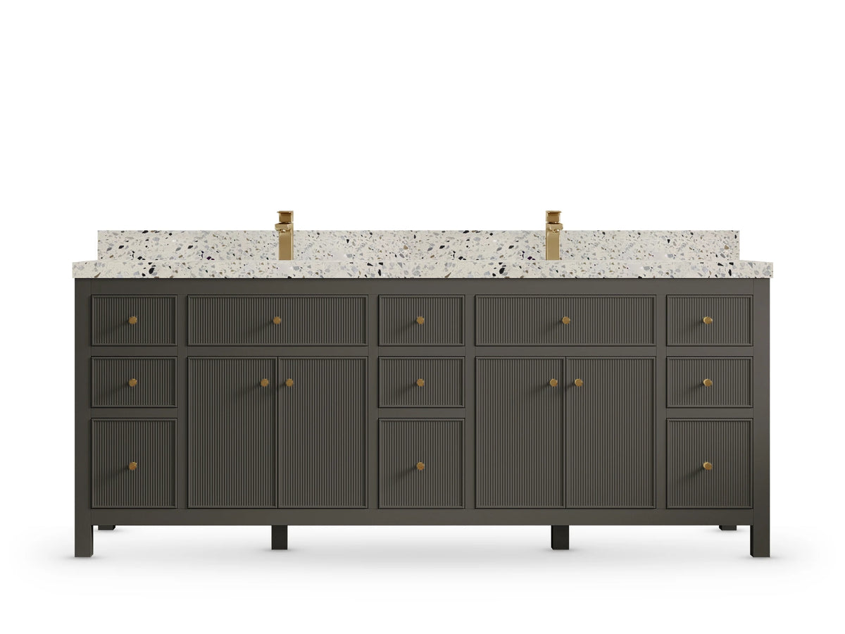 Sonoma 84 Urbane Bronze vanity with Terrazzo Golden Dusk, Straight / Mitered, front view