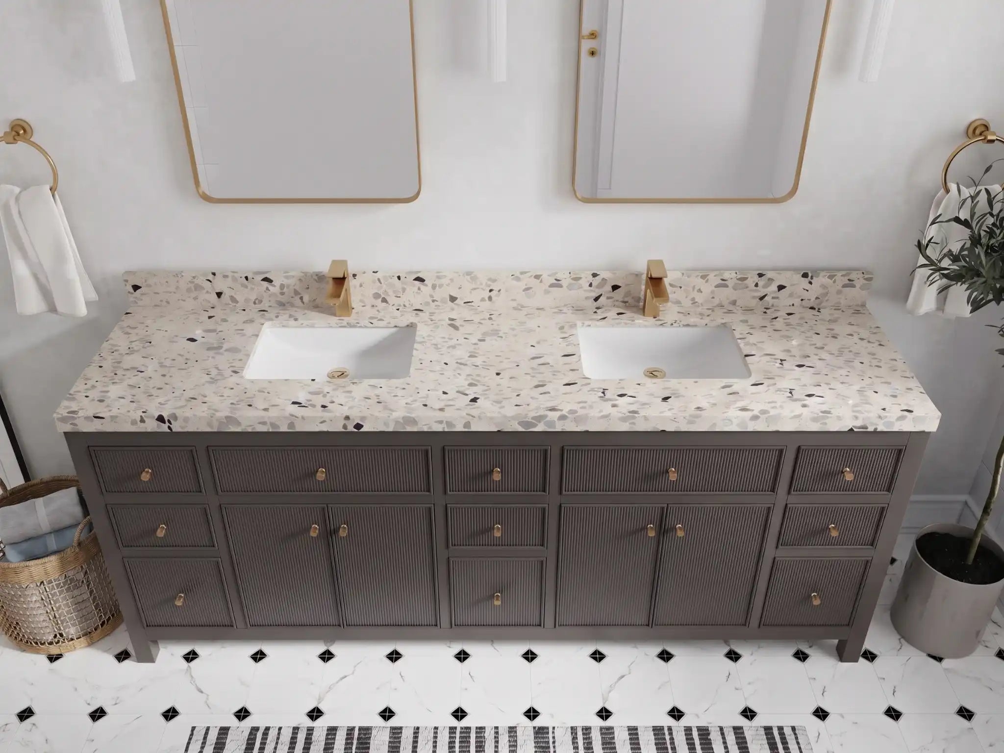Sonoma 84 in W x 22 in D Free Standing Reeded Double Sink Bathroom Vanity