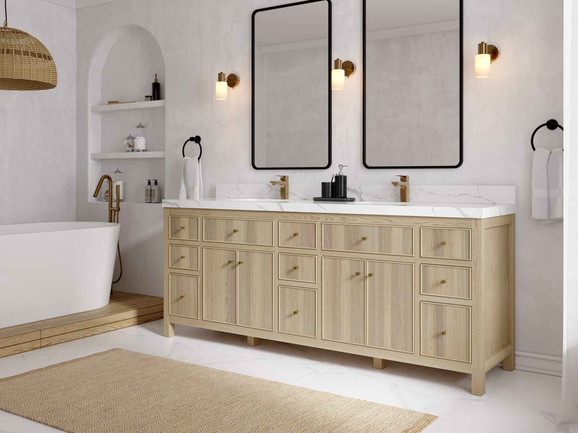 Sonoma Oak 84 in. W x 22 in. D Double Sink Bathroom Vanity in Dark Natural with countertop - Side View