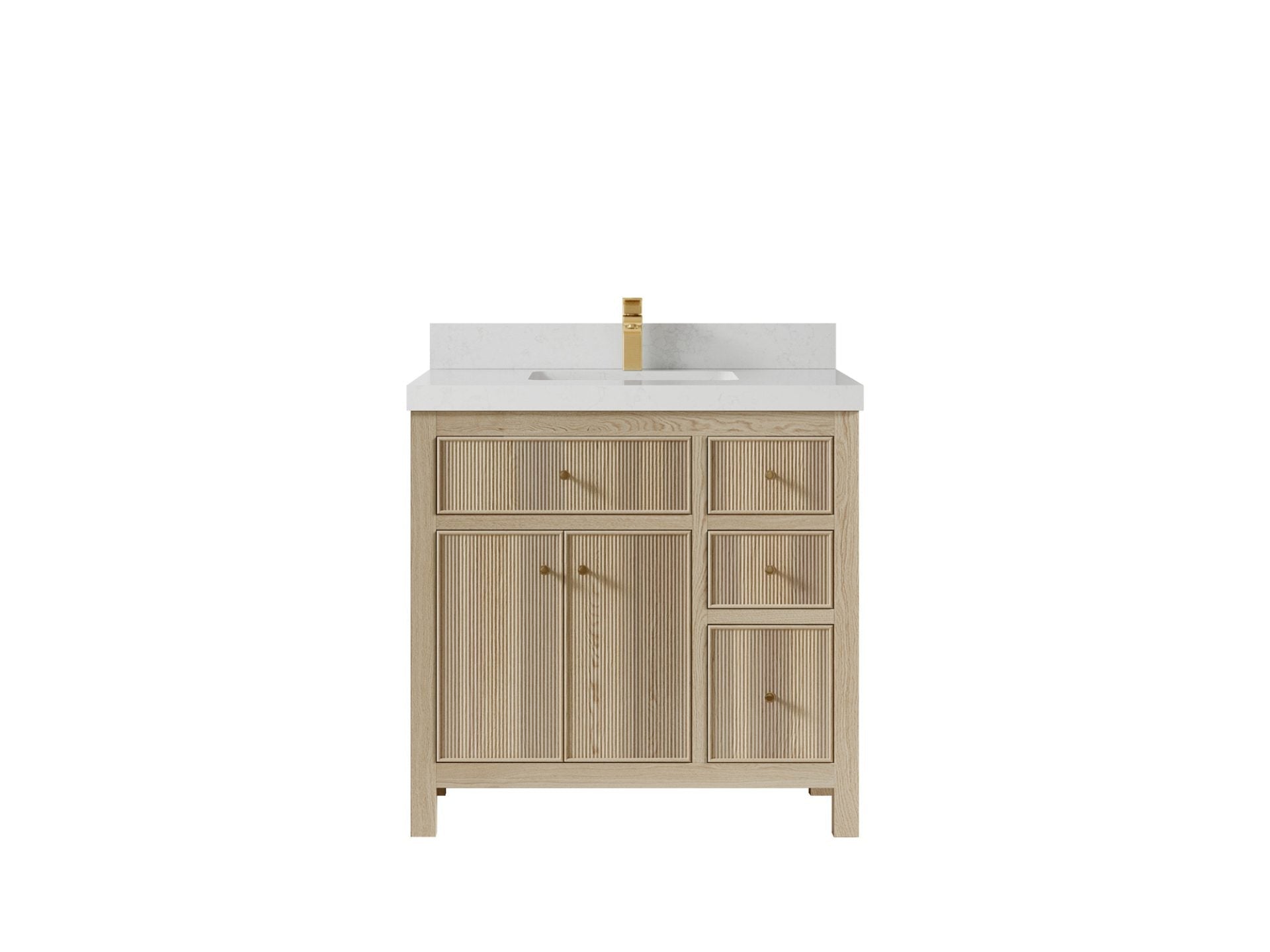 Sonoma Oak 36 in. W x 22 in. D Center Sink Bathroom Vanity in Dark Natural with 2 in. Carrara Quartz Countertop
