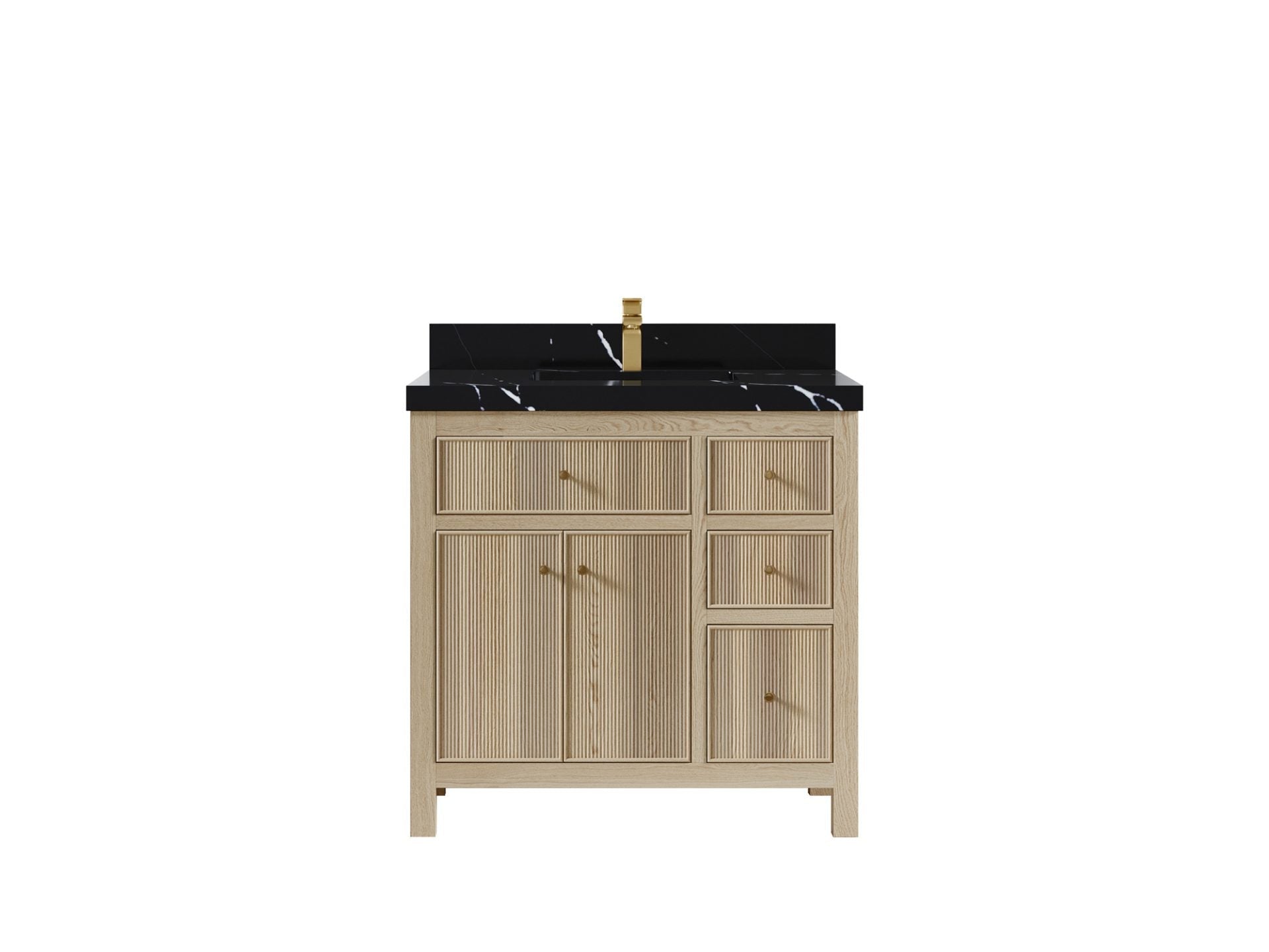 Sonoma Oak 36 in. W x 22 in. D Center Sink Bathroom Vanity in Dark Natural with 2 in. Calacatta Black Quartz Countertop