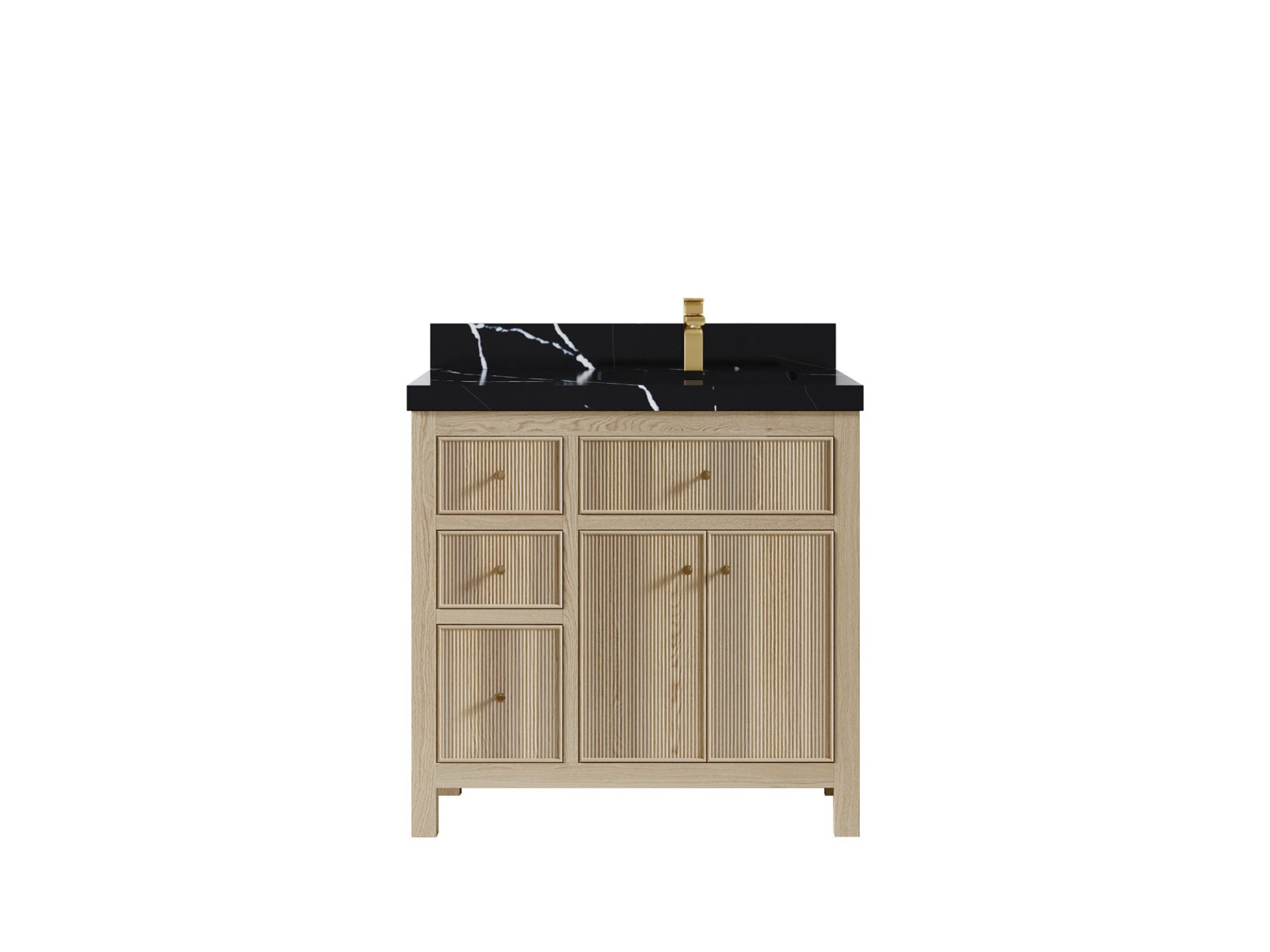 Sonoma Oak 36 in. W x 22 in. D Right Offset Sink Bathroom Vanity in Dark Natural with 2 in. Calacatta Black Quartz Countertop