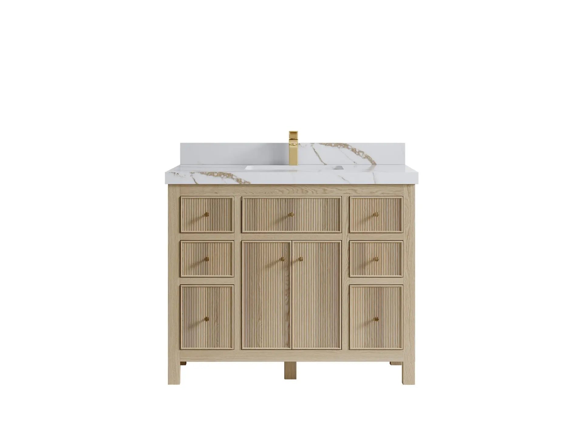 Sonoma Oak 42 in. W x 22 in. D Single Sink Bathroom Vanity in Dark Natural with 2 in. Calacatta Gold Quartz Countertop