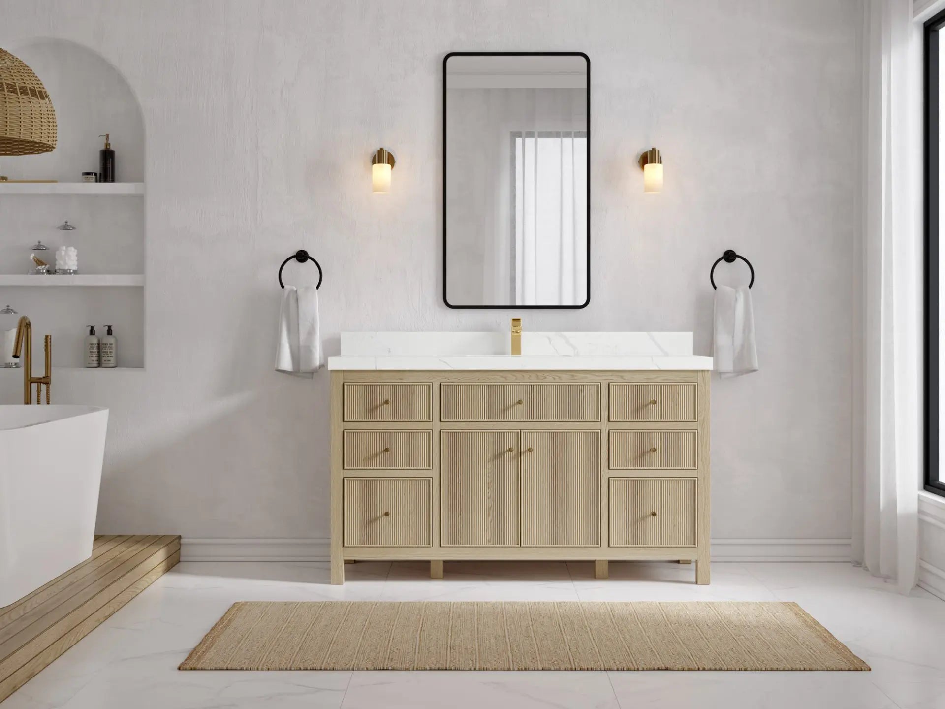 Sonoma Oak 60 in. W x 22 in. D Single Sink Bathroom Vanity in Dark Natural with countertop - Front View