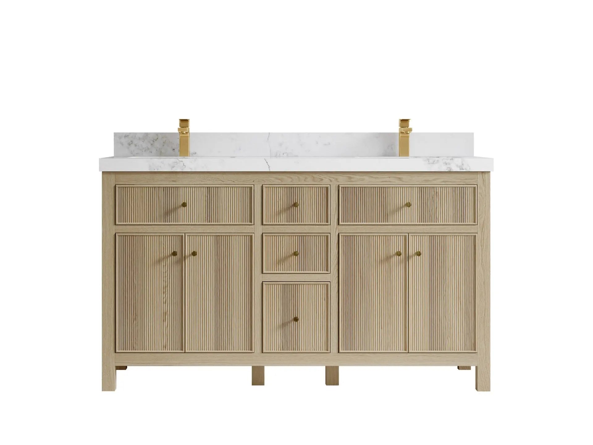 Sonoma Oak 60 in. W x 22 in. D Double Sink Bathroom Vanity in Dark Natural with 2 in. Calacatta Nuvo Quartz Countertop