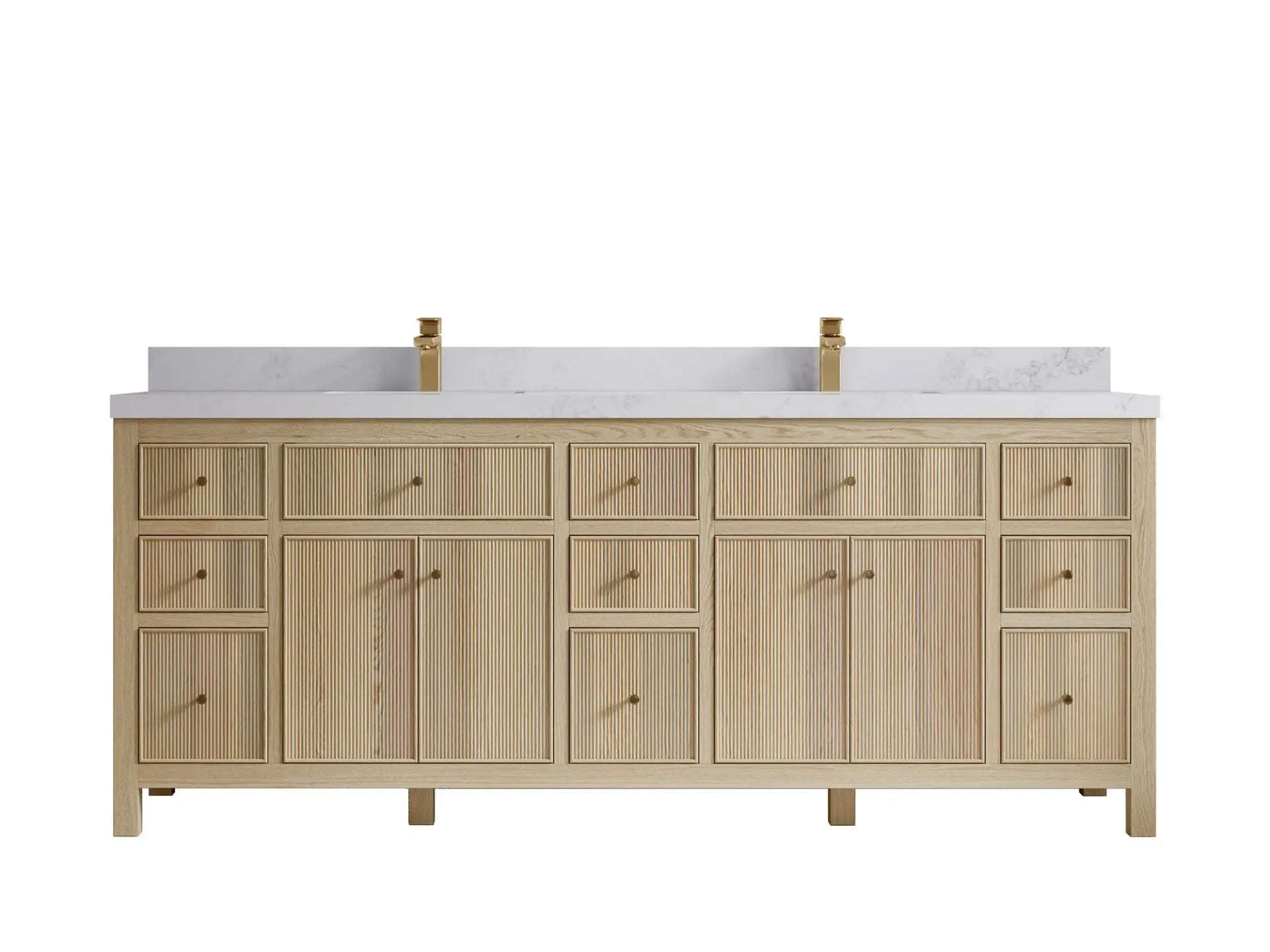 Sonoma Oak 84 in. W x 22 in. D Double Sink Bathroom Vanity in Dark Natural with 2 in. Calacatta Nuvo Quartz Countertop