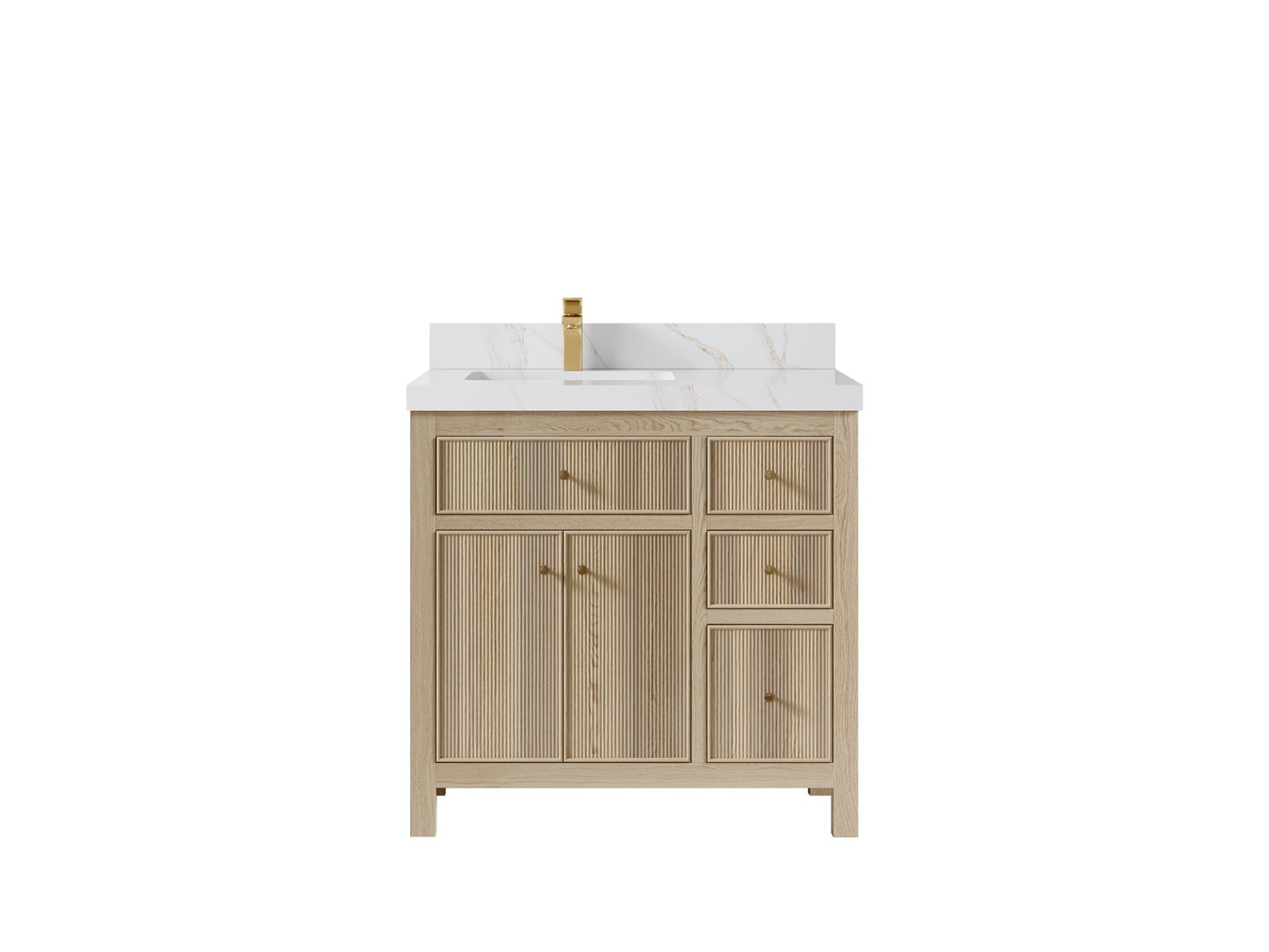 Sonoma Oak 36 in. W x 22 in. D Left Offset Sink Bathroom Vanity in Dark Natural with 2 in. Calacatta Sienna Quartz Countertop