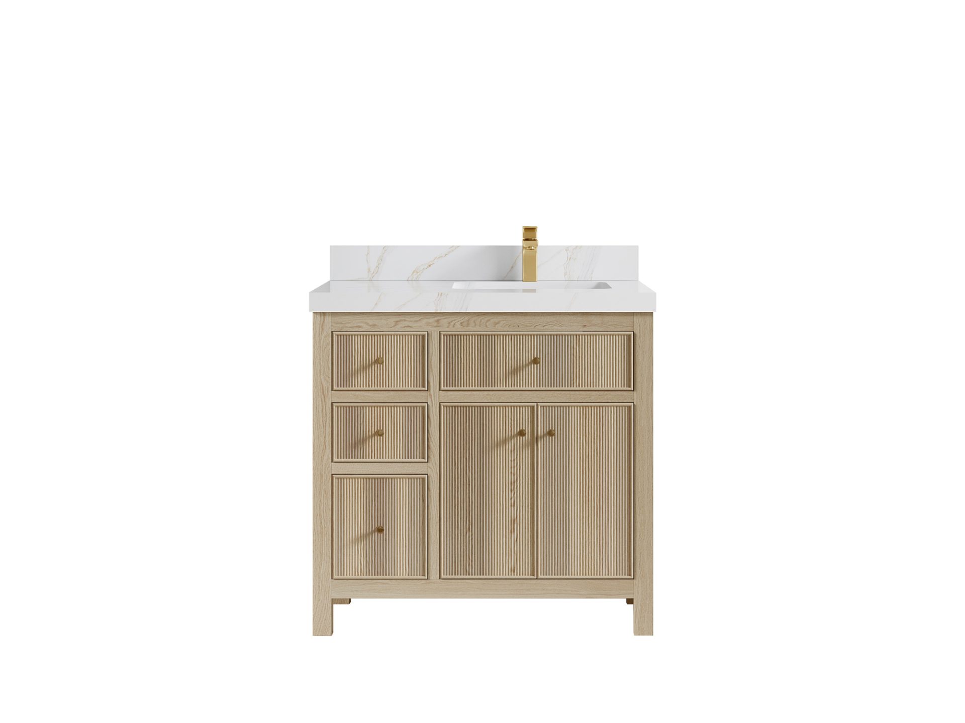 Sonoma Oak 36 in. W x 22 in. D Right Offset Sink Bathroom Vanity in Dark Natural with 2 in. Calacatta Sienna Quartz Countertop