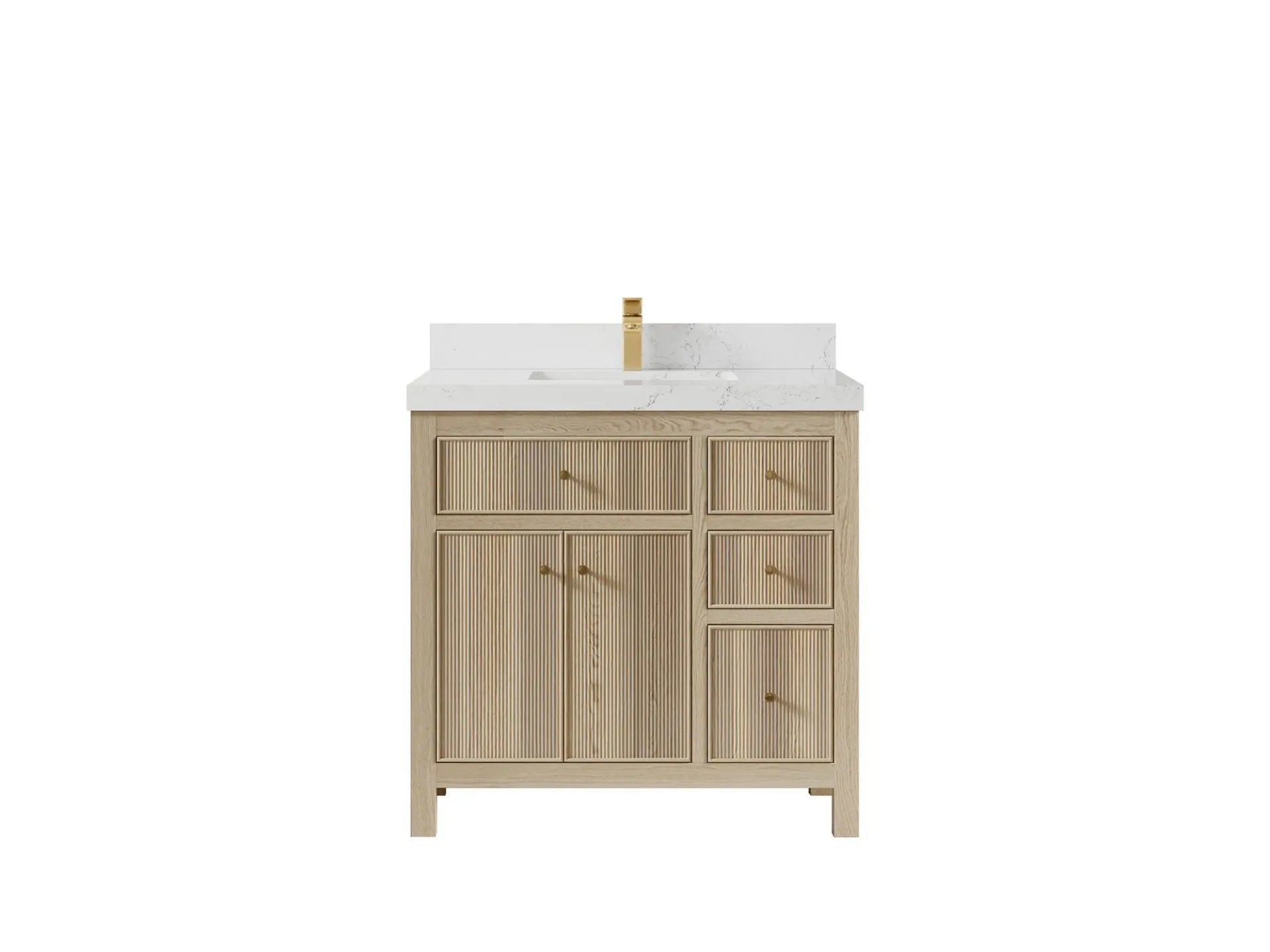 Sonoma Oak 36 in. W x 22 in. D Center Sink Bathroom Vanity in Dark Natural with 2 in. Empira White Quartz Countertop