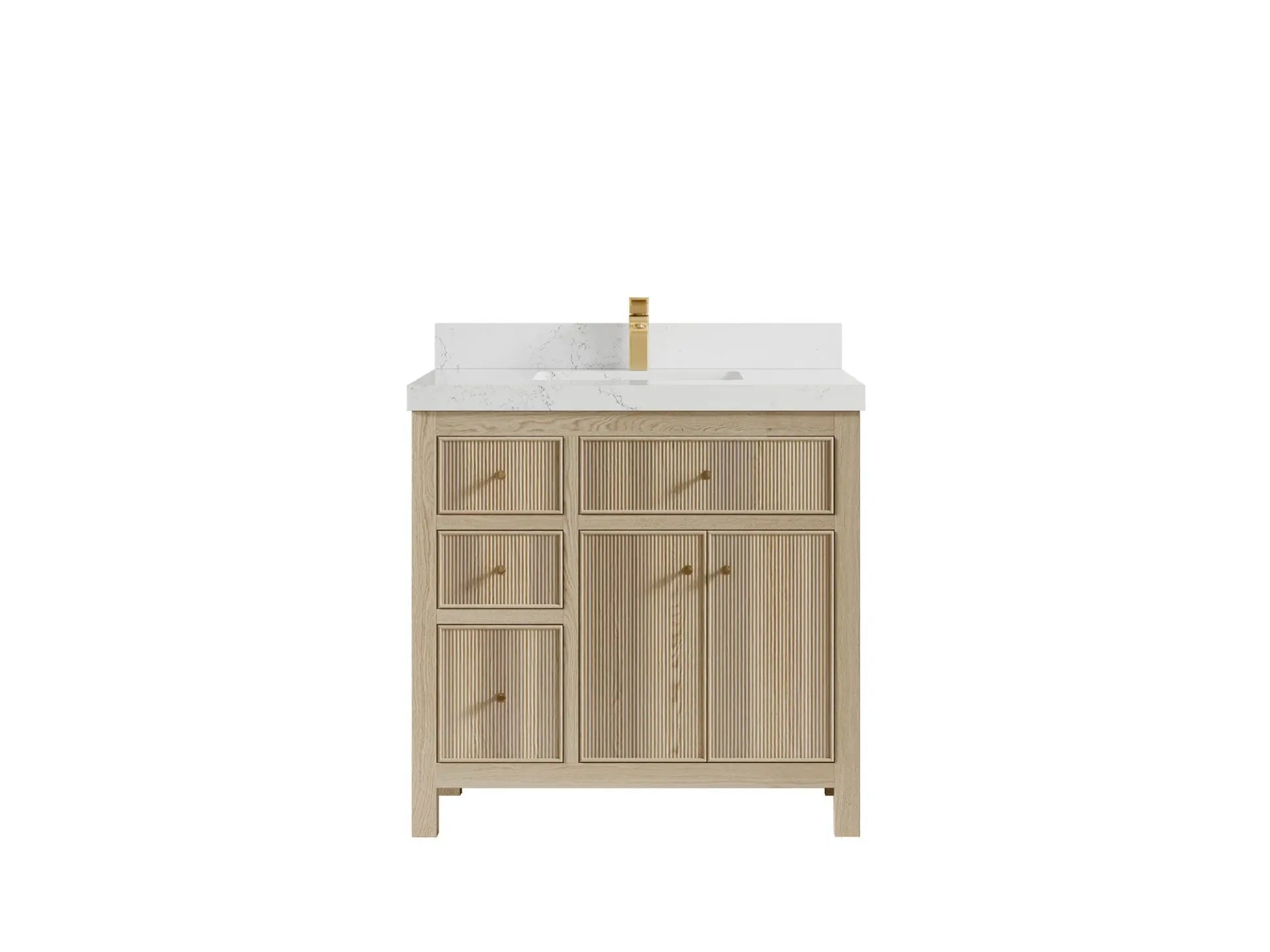 Sonoma Oak 36 in. W x 22 in. D Center Sink Bathroom Vanity in Dark Natural with 2 in. Empira White Quartz Countertop