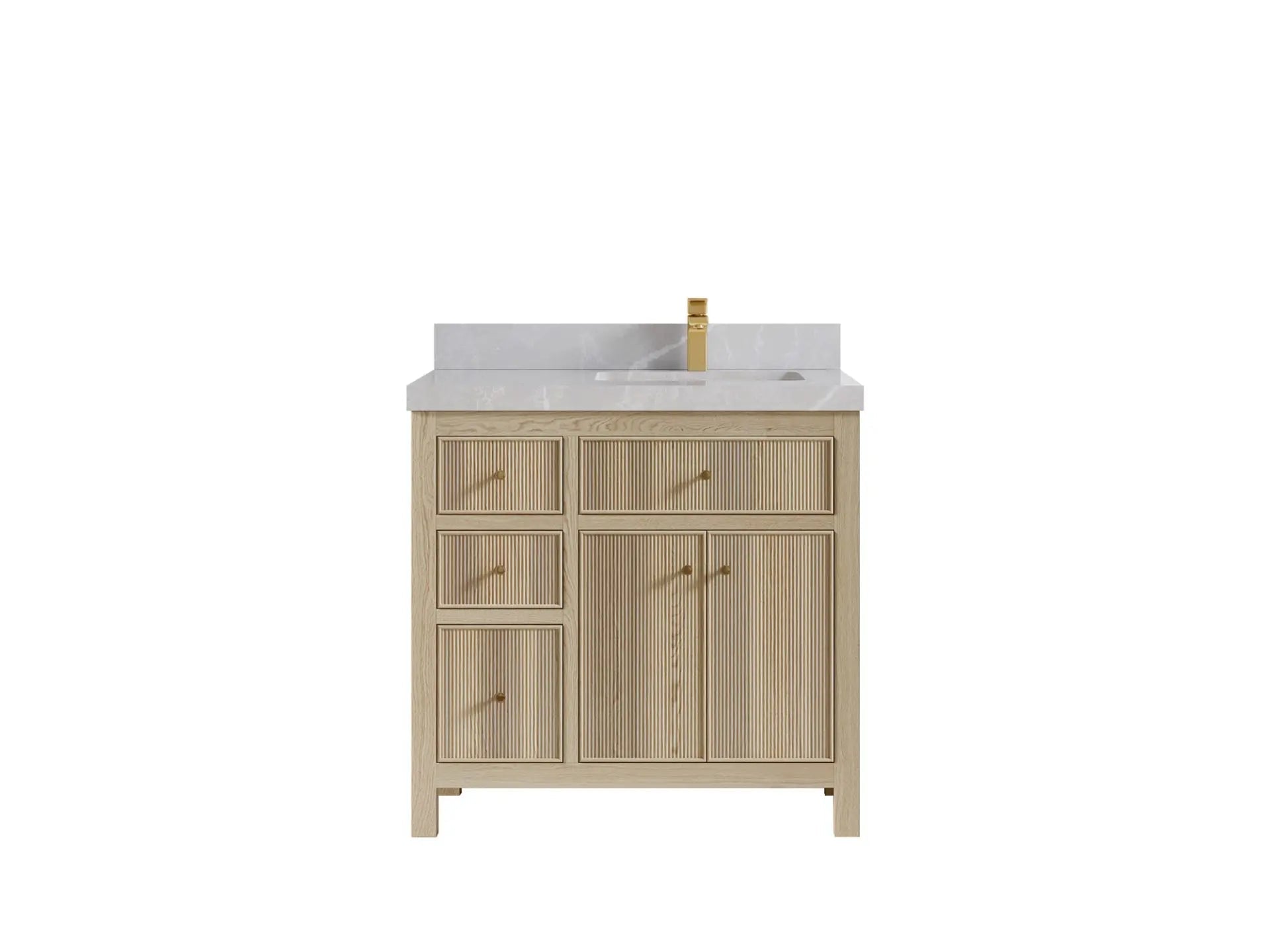 Sonoma Oak 36 in. W x 22 in. D Right Offset Sink Bathroom Vanity in Dark Natural with 2 in. Pearl Light Gray Quartz Countertop