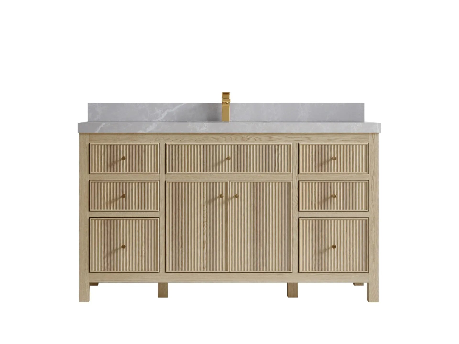 Sonoma Oak 60 in. W x 22 in. D Single Sink Bathroom Vanity in Dark Natural with 2 in. Pearl Light Gray Quartz Countertop
