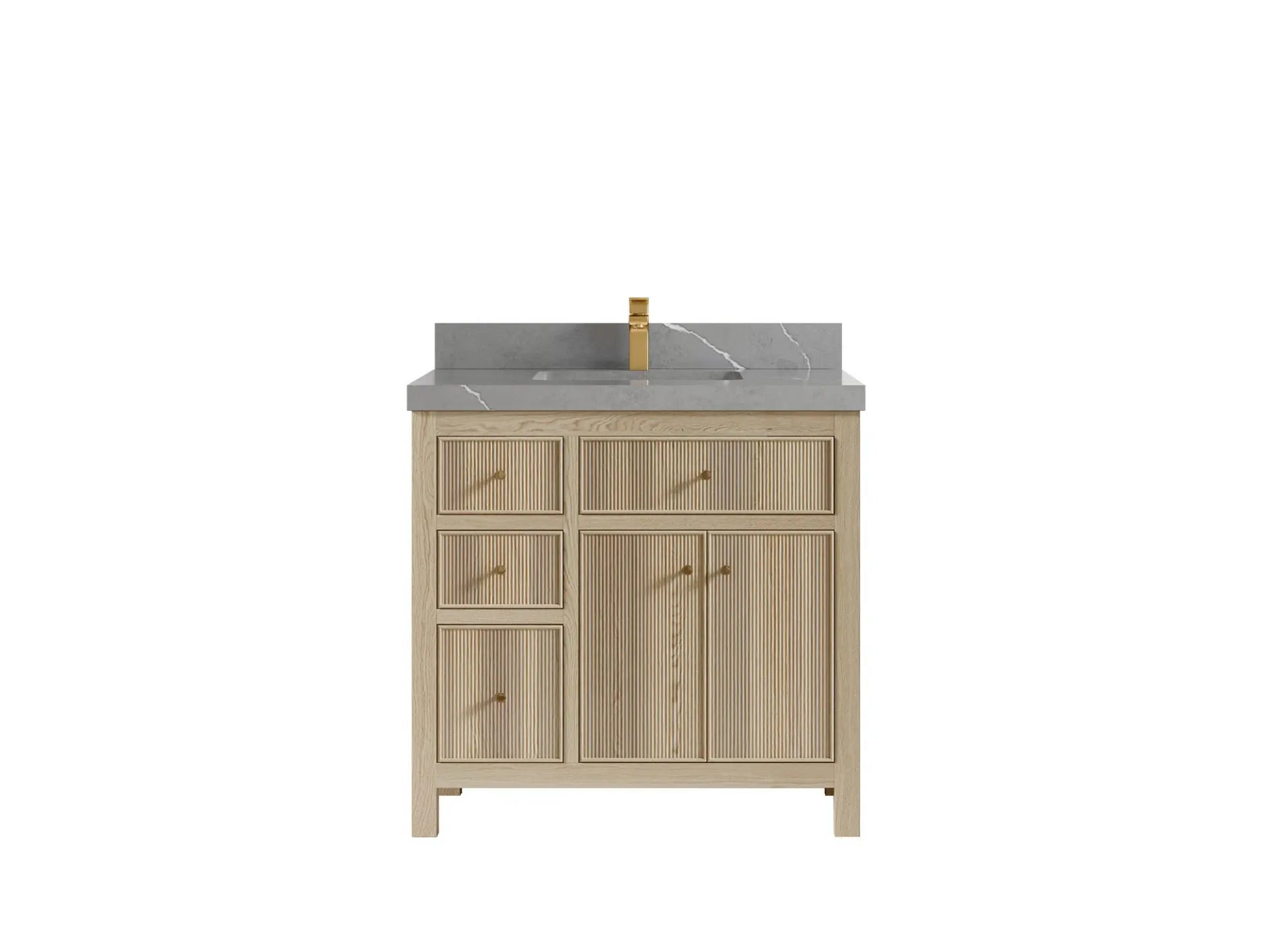 Sonoma Oak 36 in. W x 22 in. D Center Sink Bathroom Vanity in Dark Natural with 2 in. Piatra Gray Quartz Countertop