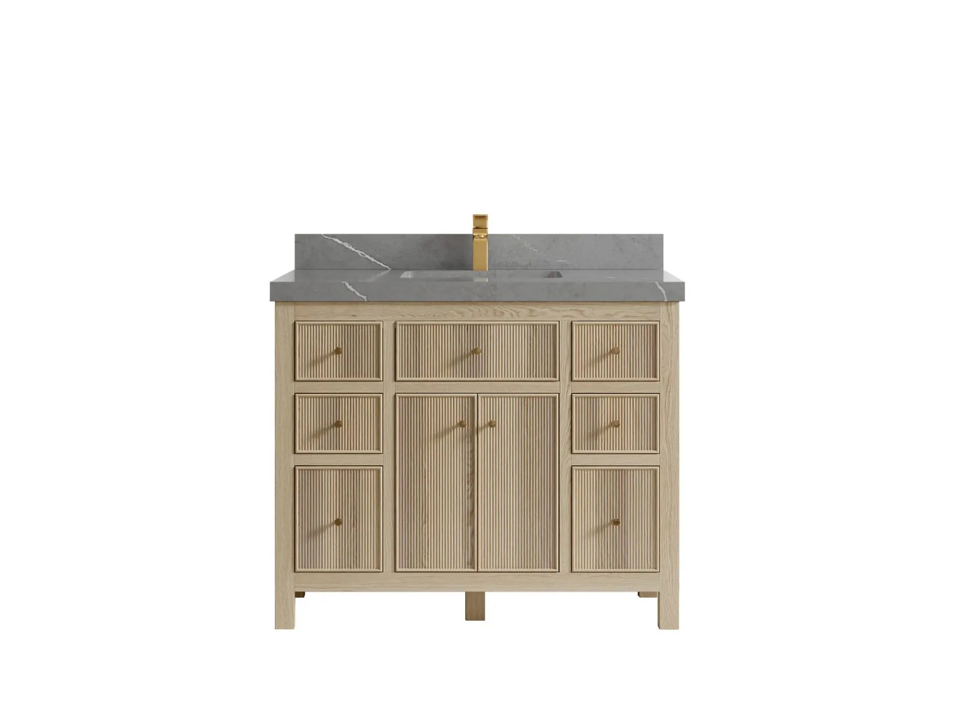 Sonoma Oak 42 in. W x 22 in. D Single Sink Bathroom Vanity in Dark Natural with 2 in. Piatra Gray Quartz Countertop