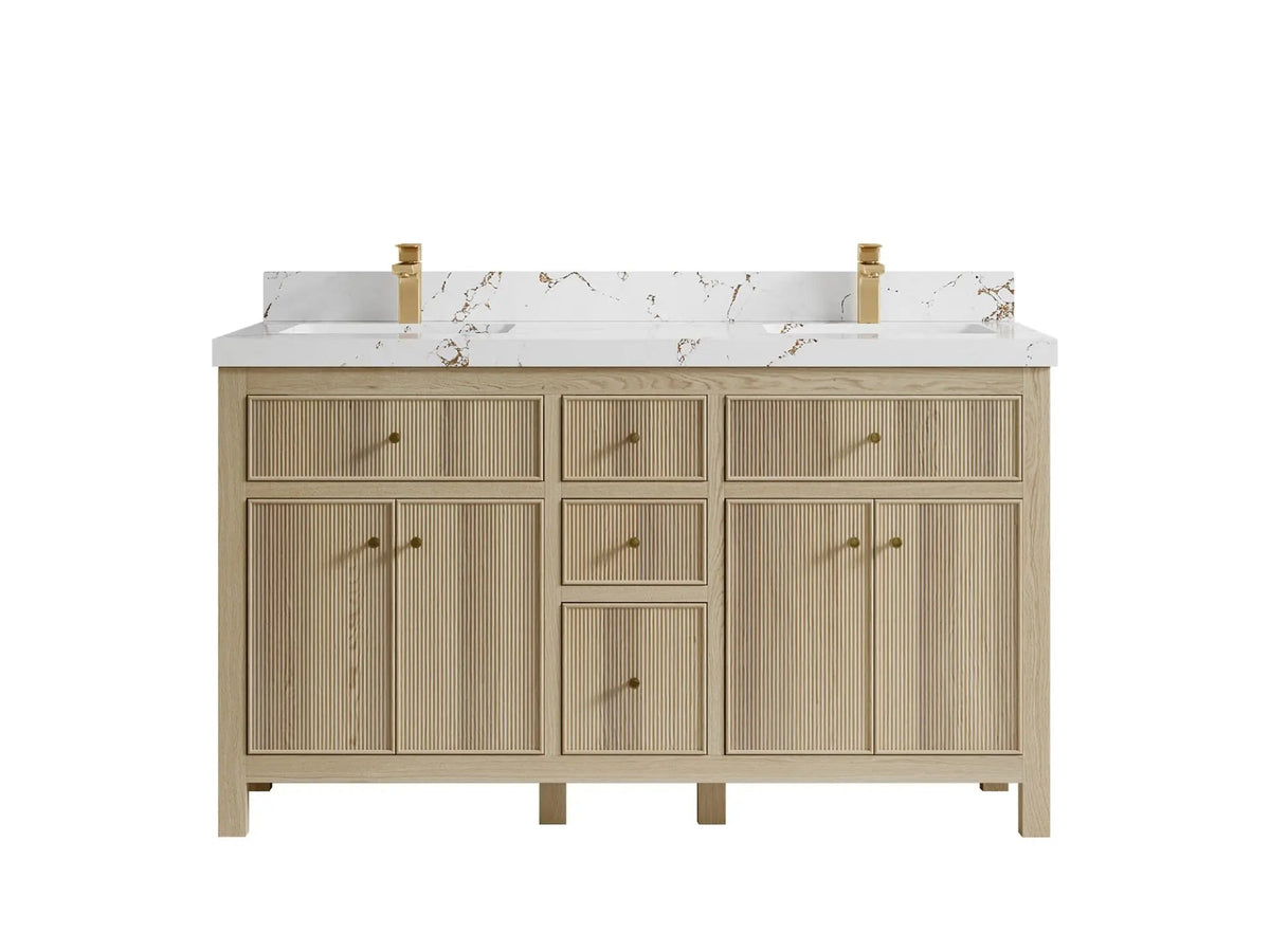 Sonoma Oak 60 in. W x 22 in. D Double Sink Bathroom Vanity in Dark Natural with 2 in. Viola Brown Quartz Countertop