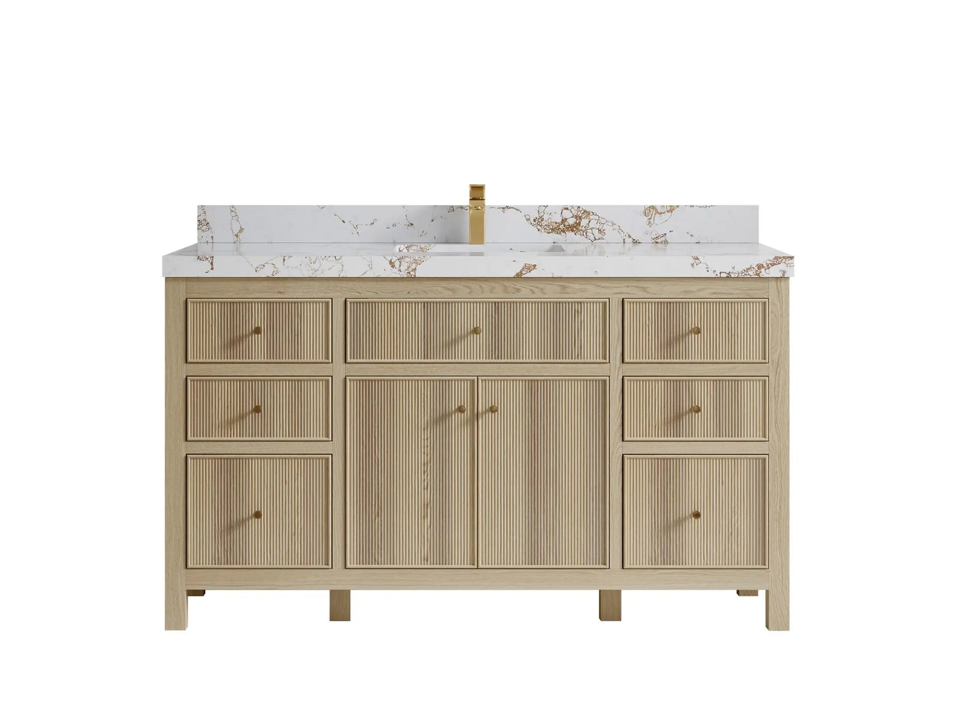 Sonoma Oak 60 in. W x 22 in. D Single Sink Bathroom Vanity in Dark Natural with 2 in. Viola Gold Quartz Countertop