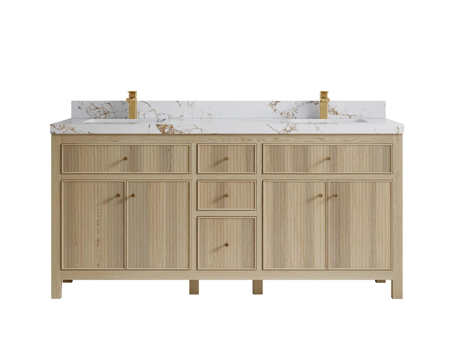 Sonoma Oak 72 in. W x 22 in. D Double Sink Bathroom Vanity in Dark Natural with 2 in. Viola Gold Quartz Countertop