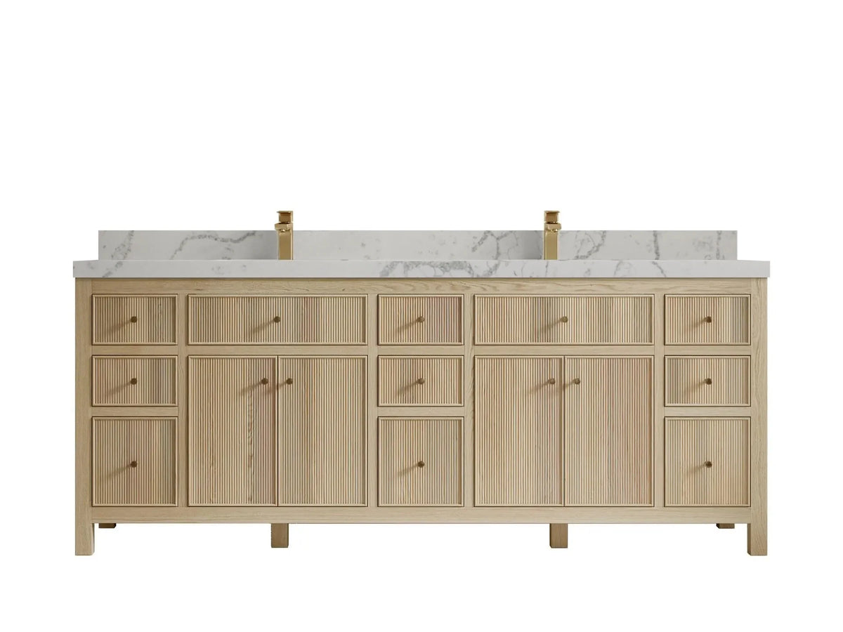Sonoma 84 inch Nordic White Oak vanity with Venatino Quartz, Straight / Mitered, front view