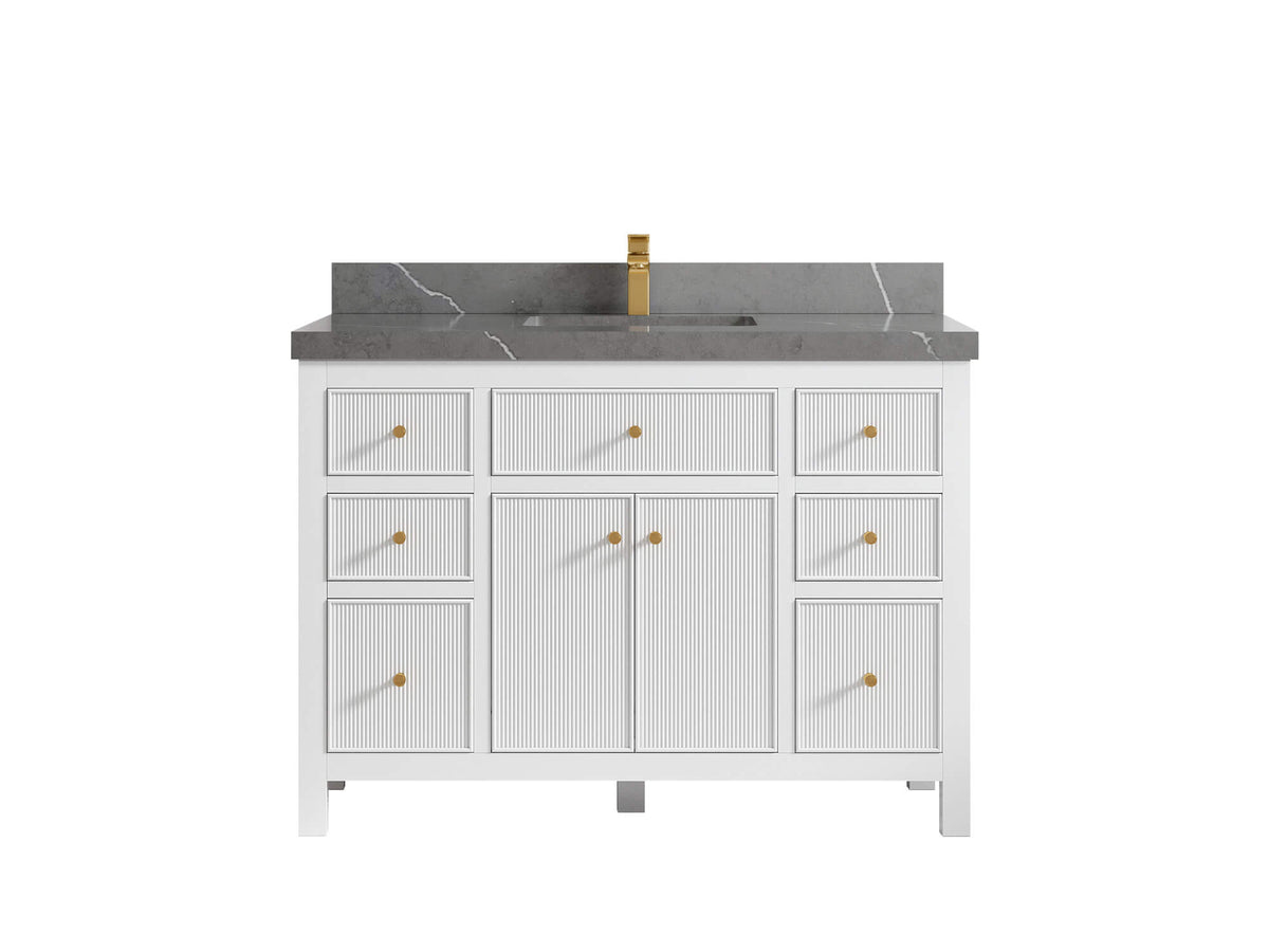 Sonoma 48 in. W x 22 in. D Single Sink Bathroom Vanity in White with 2 in. Piatra Gray Quartz Countertop