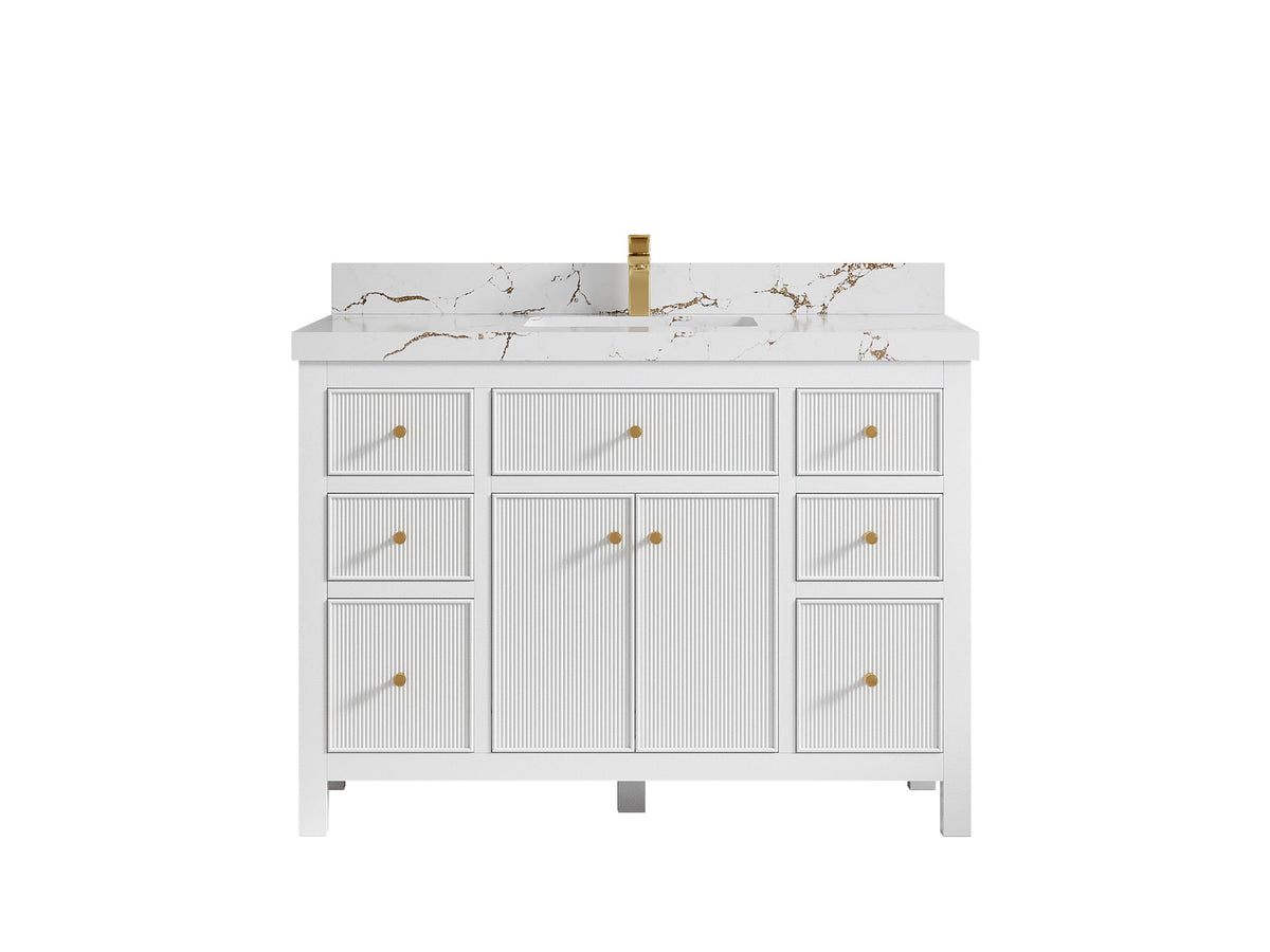 Sonoma 48 in. W x 22 in. D Single Sink Bathroom Vanity in White with 2 in. Viola Brown Quartz Countertop