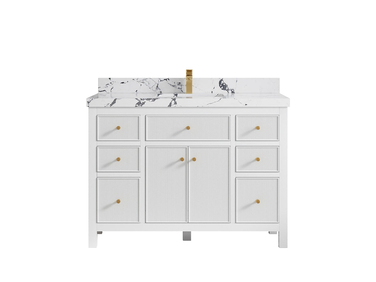 Sonoma 48 in. W x 22 in. D Single Sink Bathroom Vanity in White with 2 in. Viola Night Quartz Countertop