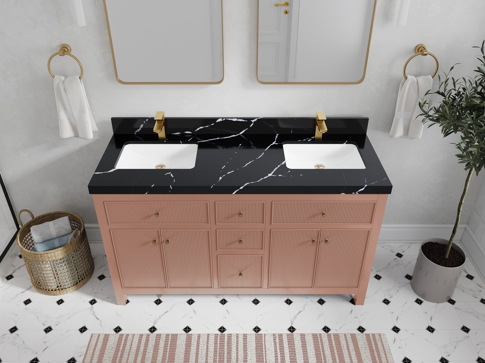 Sonoma 60 in W x 22 in D Free Standing Reeded Double Sink Bathroom Vanity