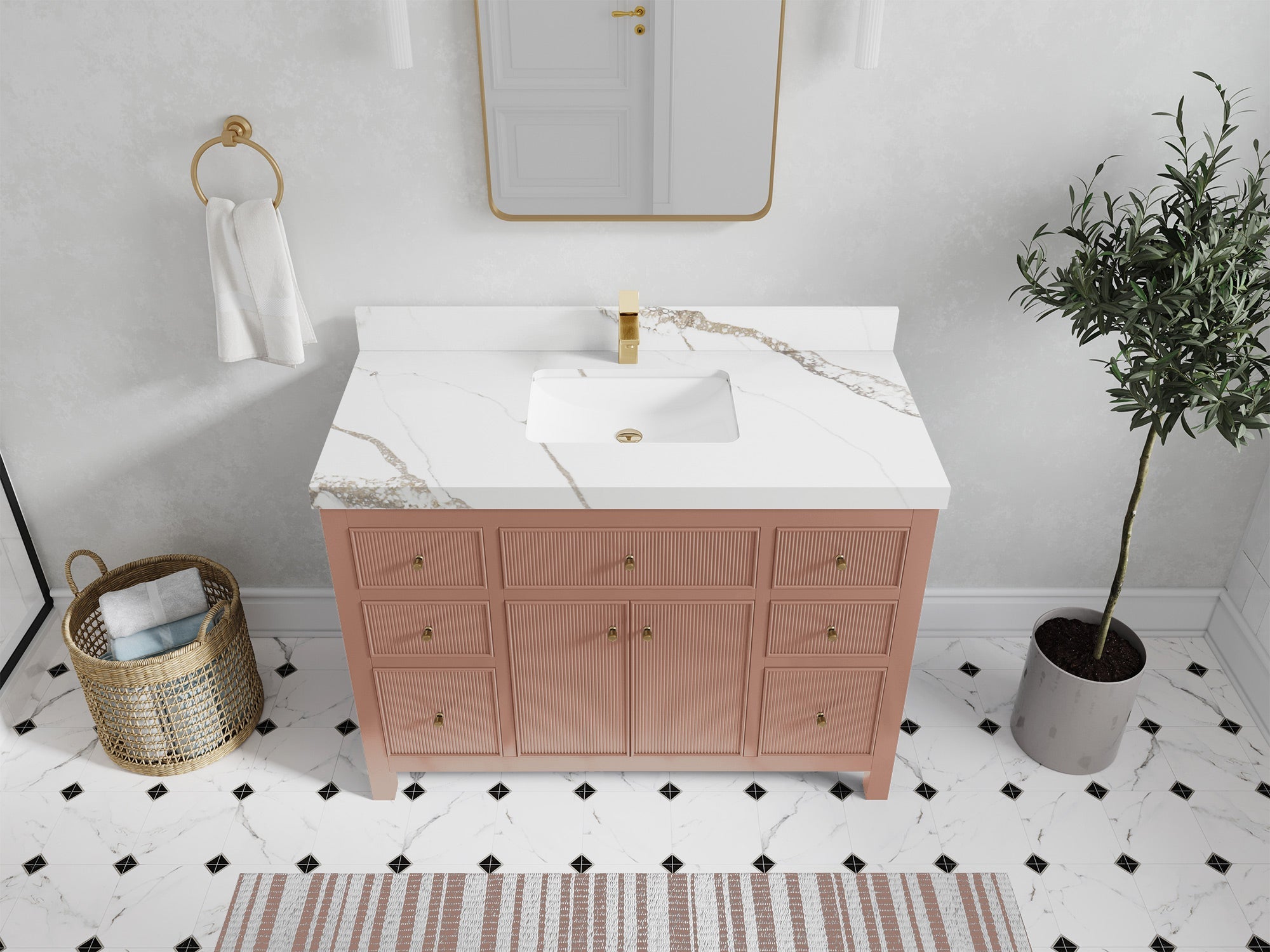 Sonoma 48 in. W x 22 in. D Single Sink Bathroom Vanity in Warm Terracotta with 2 in. Calacatta Gold Quartz Countertop - Top View