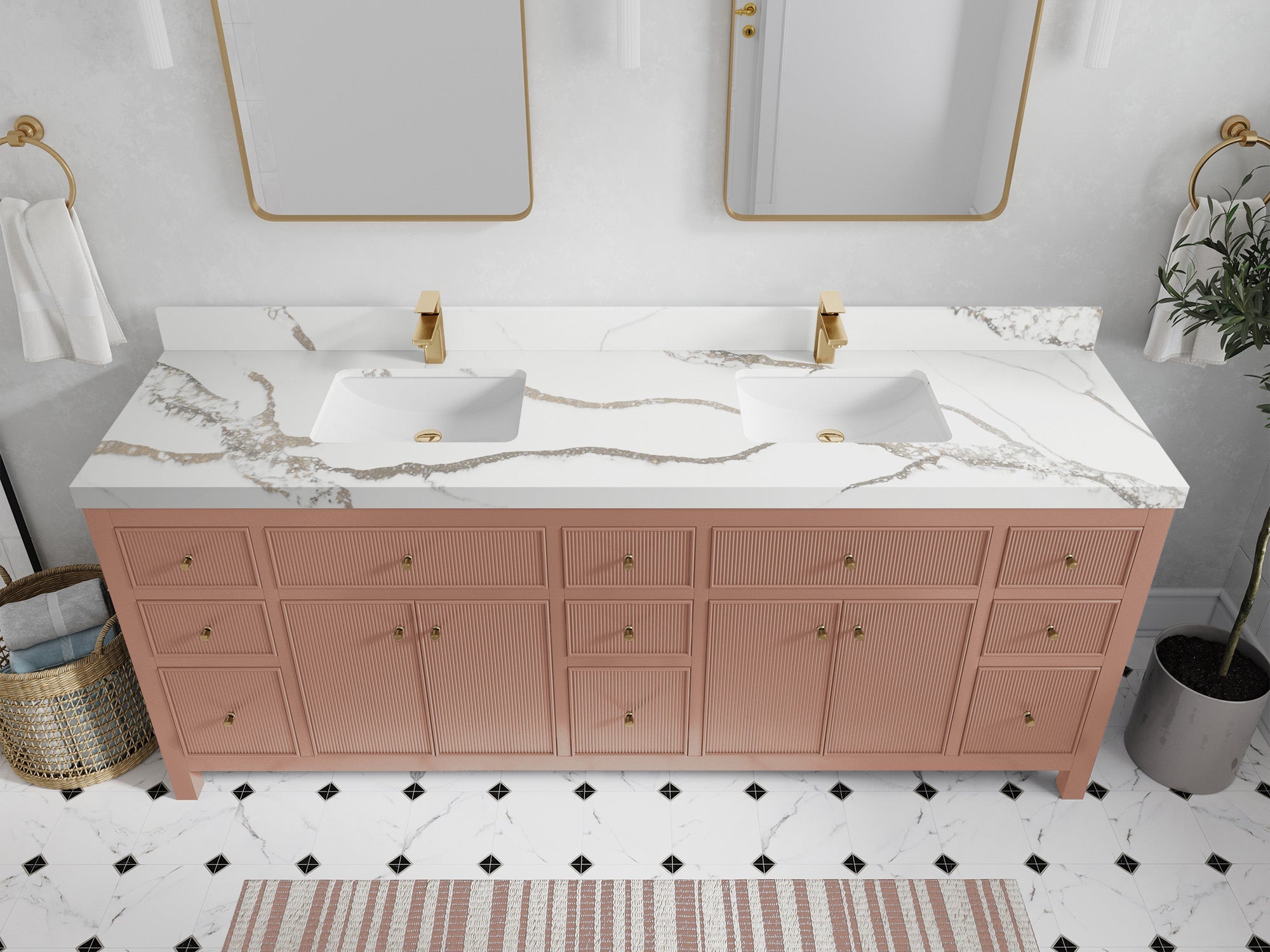 Sonoma 84 in W x 22 in D Free Standing Reeded Double Sink Bathroom Vanity