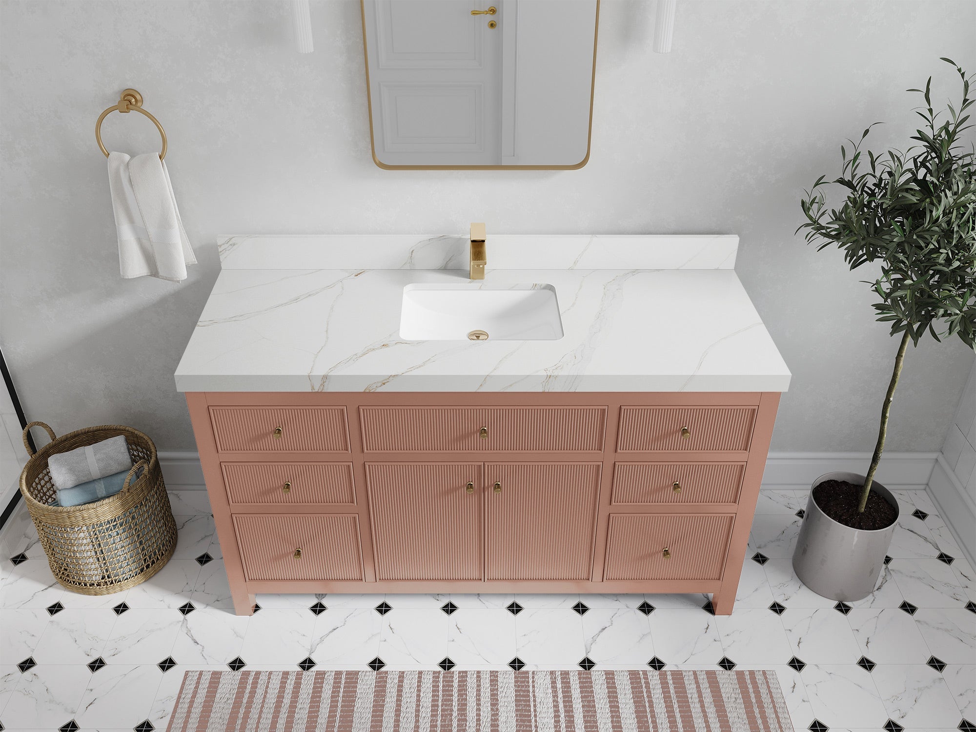Sonoma 60 in W x 22 in D Free Standing Reeded Single Sink Bathroom Vanity