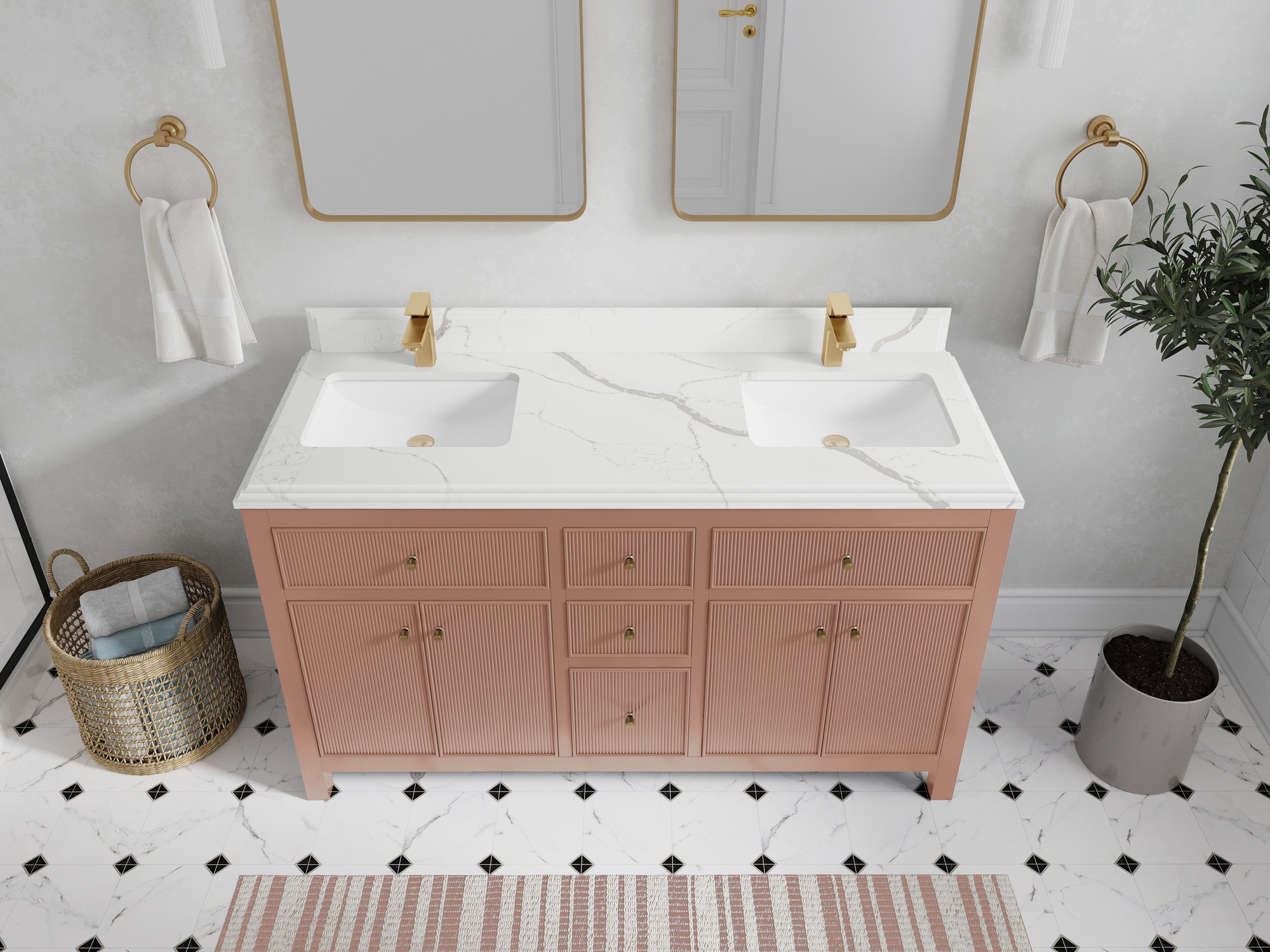 Sonoma 60 in W x 22 in D Free Standing Reeded Double Sink Bathroom Vanity