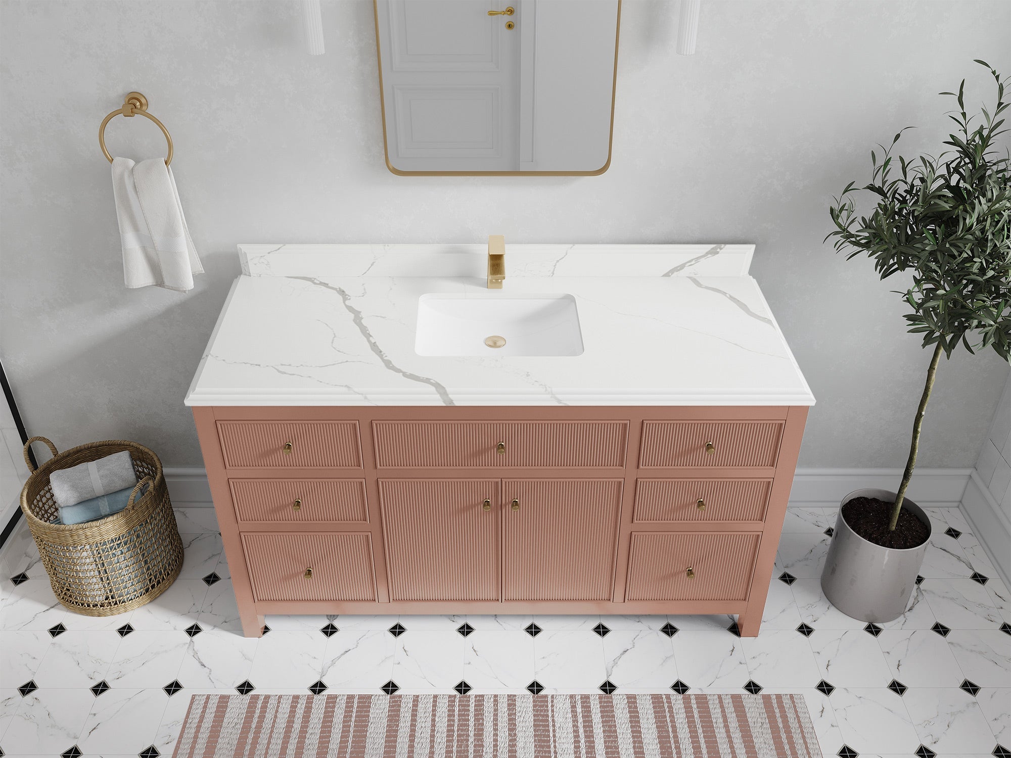 Sonoma 60 in W x 22 in D Free Standing Reeded Single Sink Bathroom Vanity