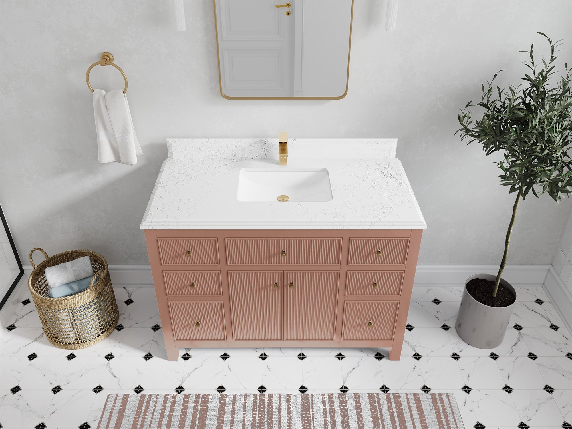Sonoma 48 in. W x 22 in. D Single Sink Bathroom Vanity in Warm Terracotta with Double Cove Edge 1.5 in Empira White Quartz Countertop - Top View