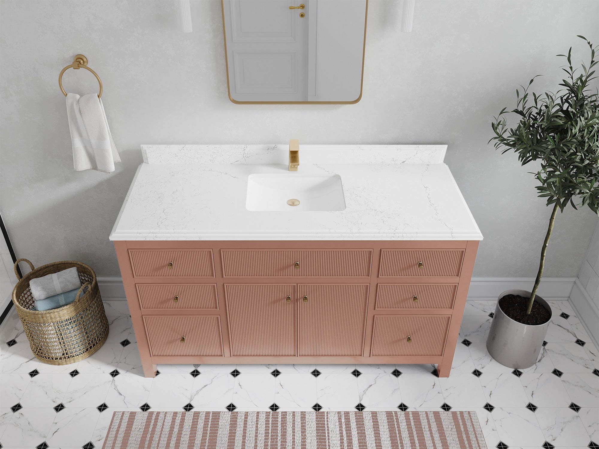 Sonoma 60 in W x 22 in D Free Standing Reeded Single Sink Bathroom Vanity