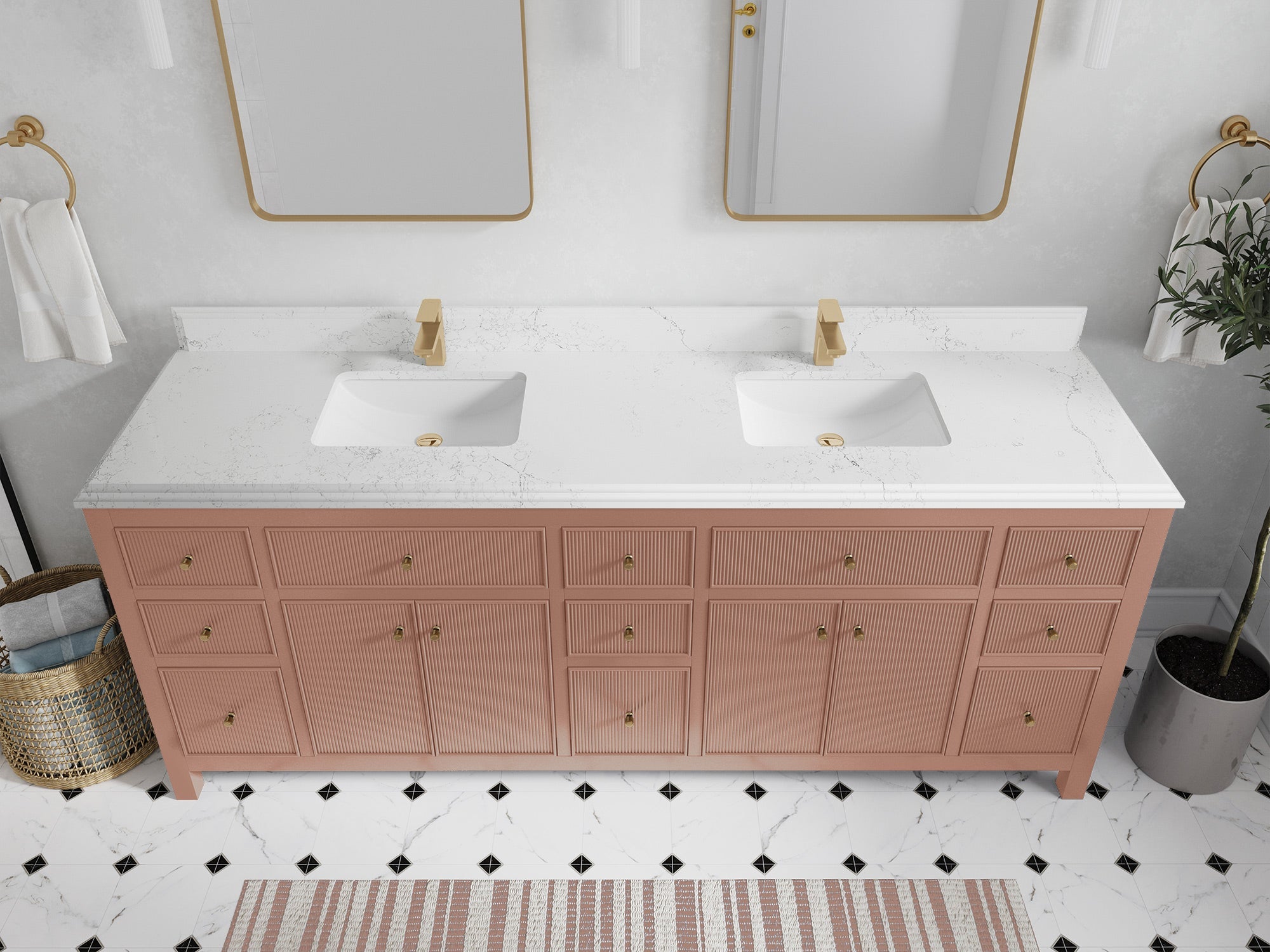 Sonoma 84 in W x 22 in D Free Standing Reeded Double Sink Bathroom Vanity