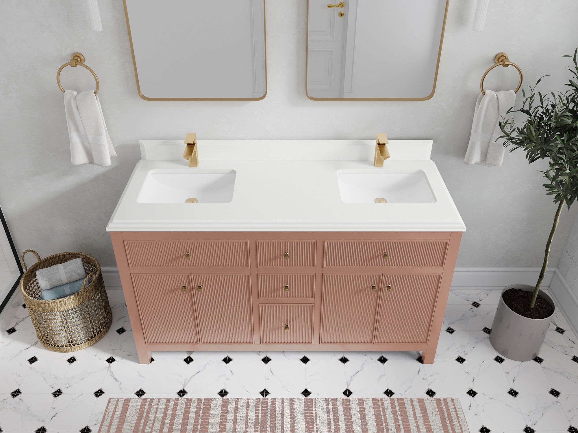 Sonoma 60 in W x 22 in D Free Standing Reeded Double Sink Bathroom Vanity